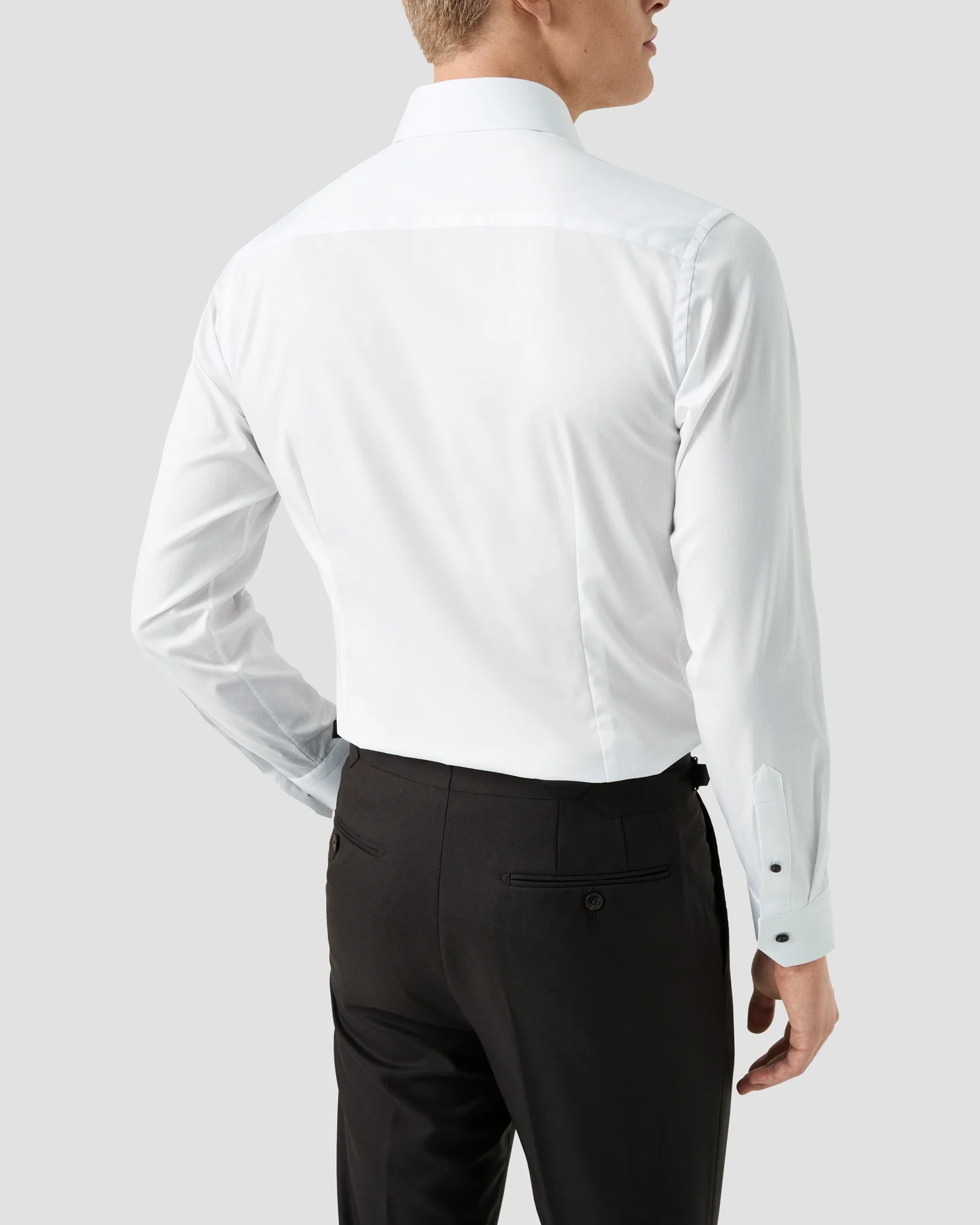 Eton - white solid brown buttons signature twill shirt