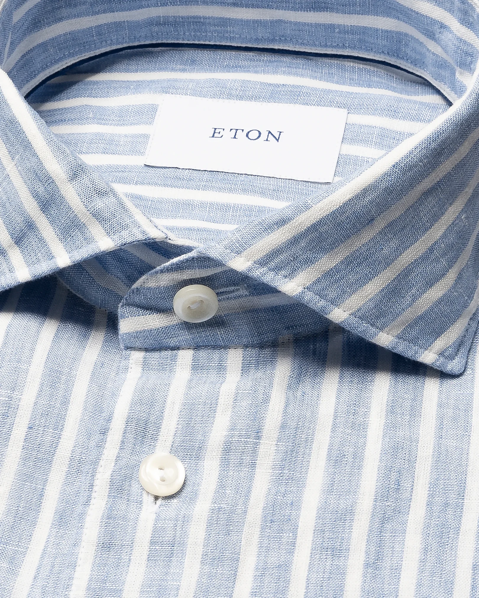 Eton - light blue striped linen shirt wide spread