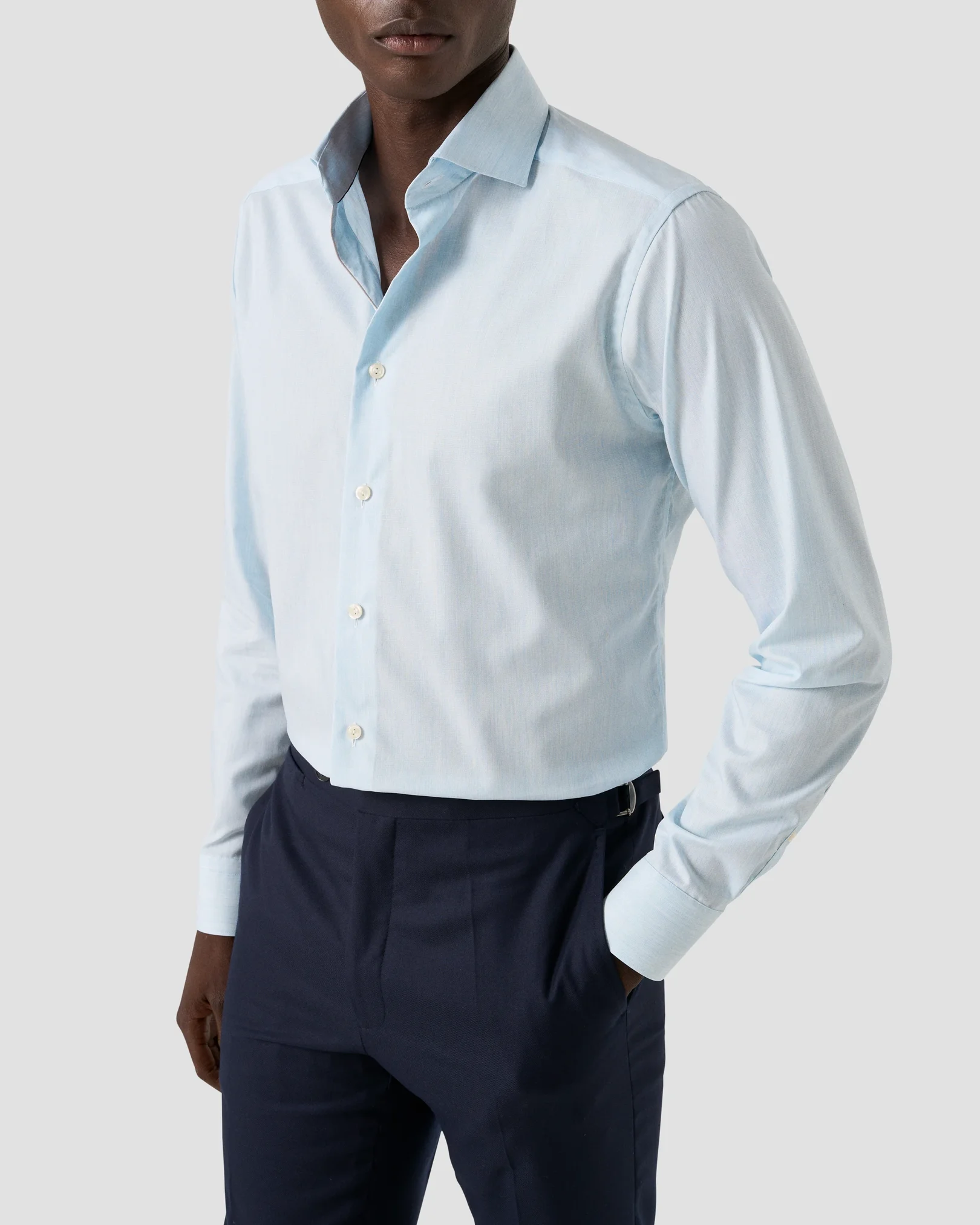 Eton - light blue solid twill shirt wide spread 258