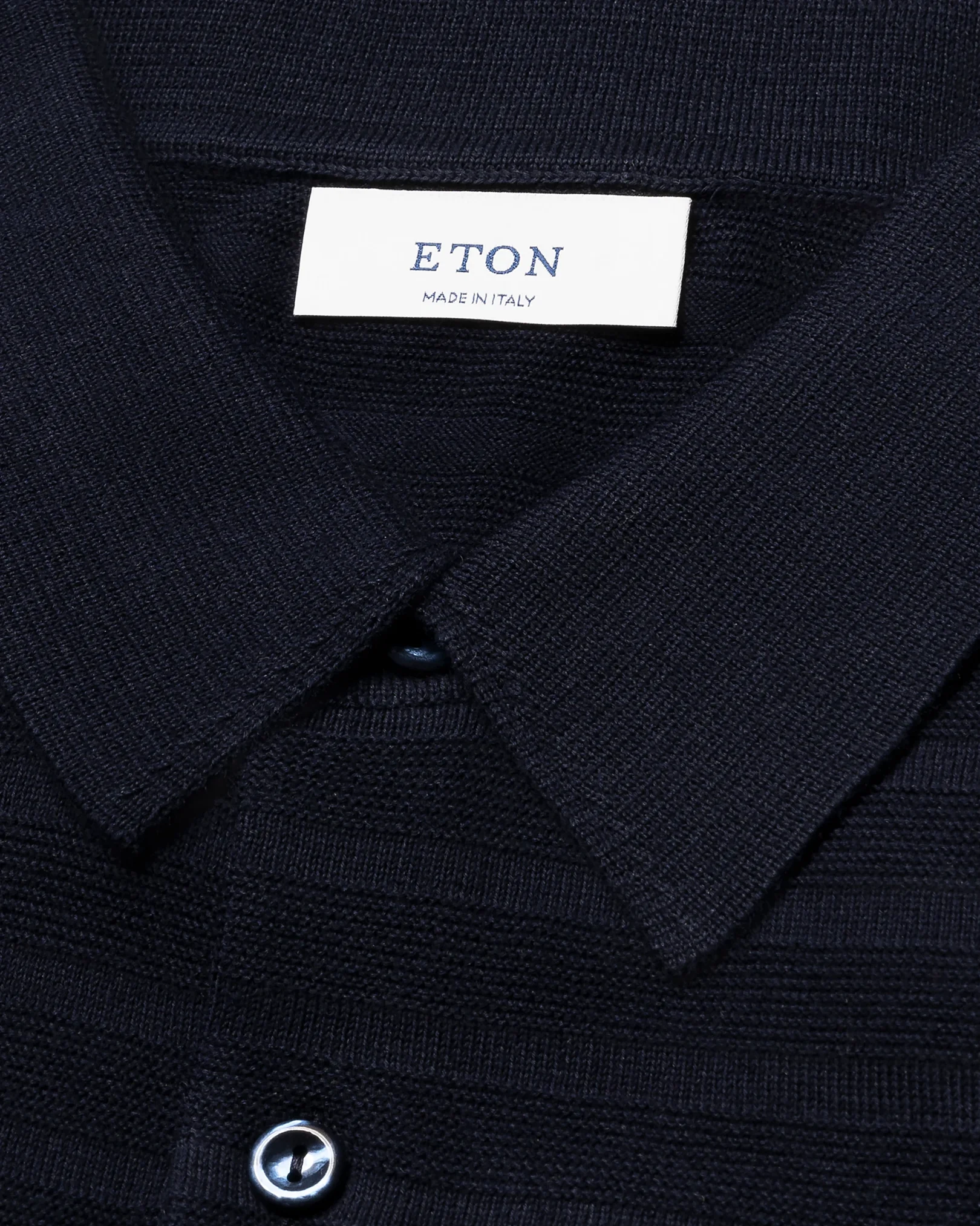 Eton - dark blue horisontal striped fine knit polo shirt