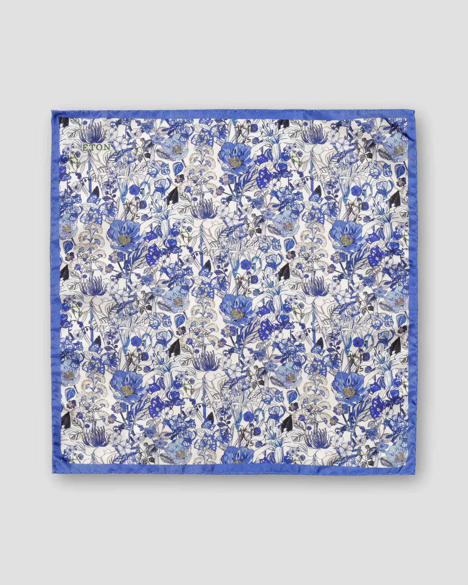 Blue Floral Silk Pocket Square Eton