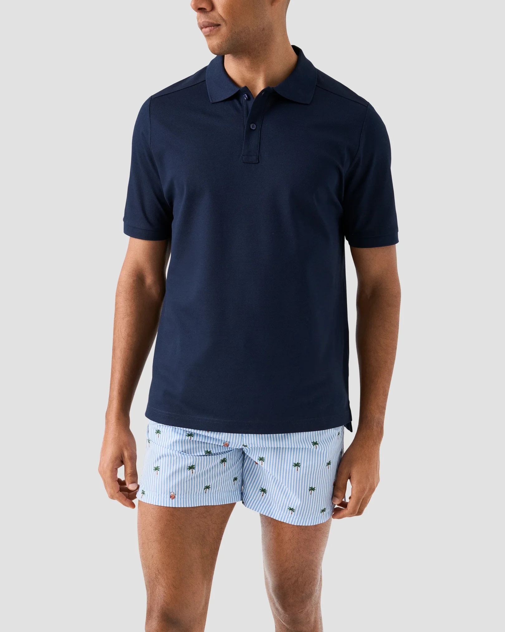 Eton - mid blue striped swim shorts