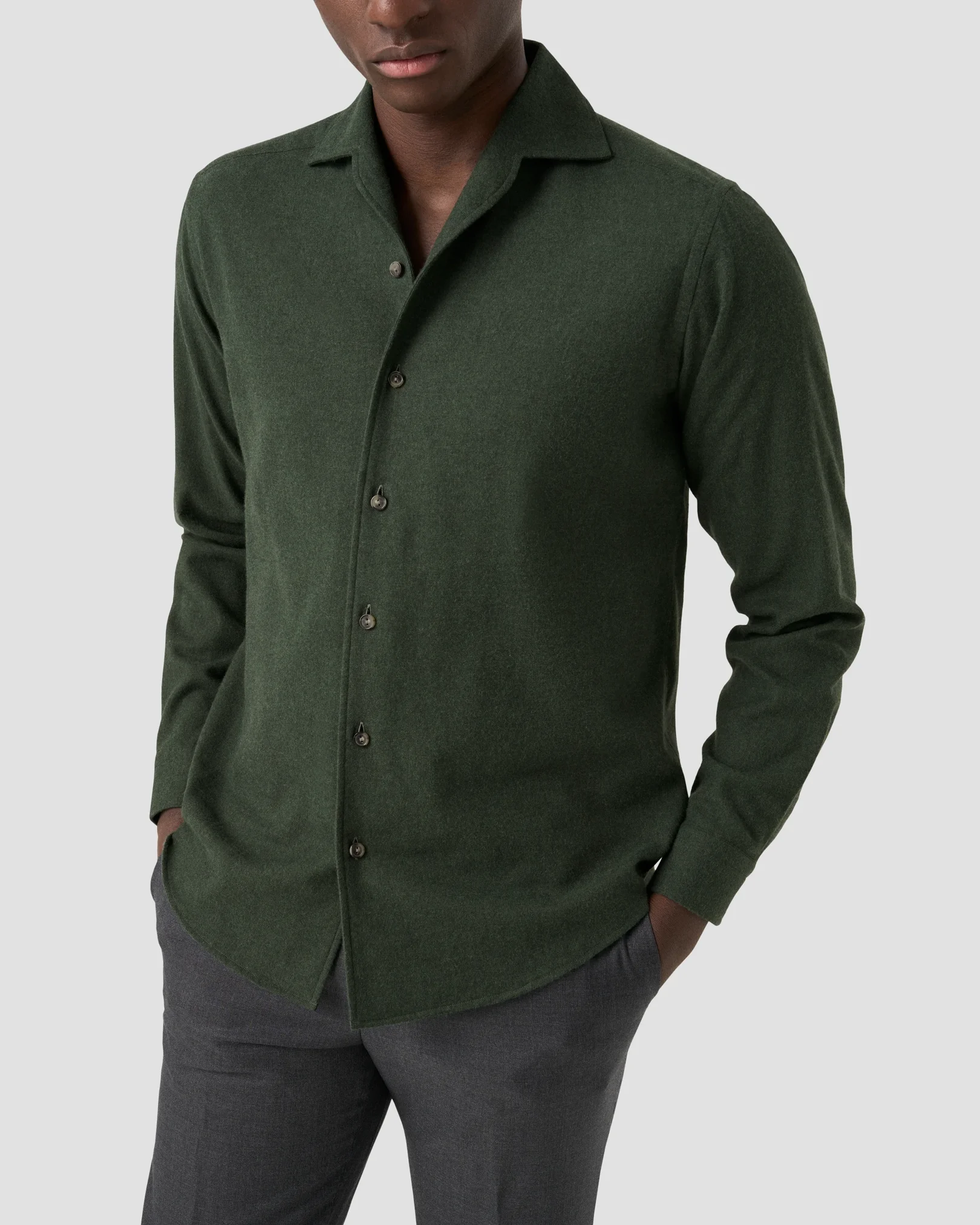 Eton - solid flannel shirt dark green solid flannel shirt
