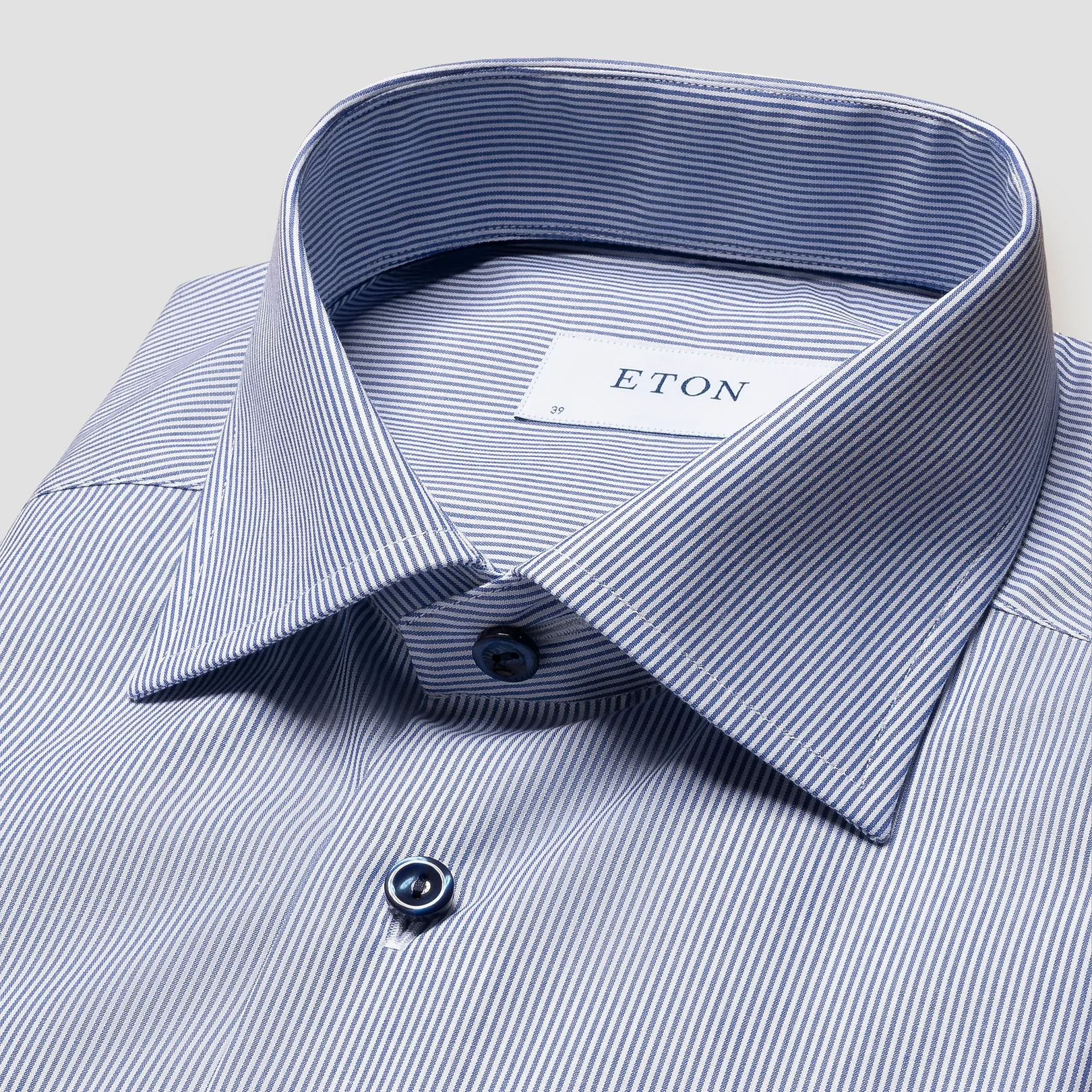 Eton - striped mid blue poplin shirt