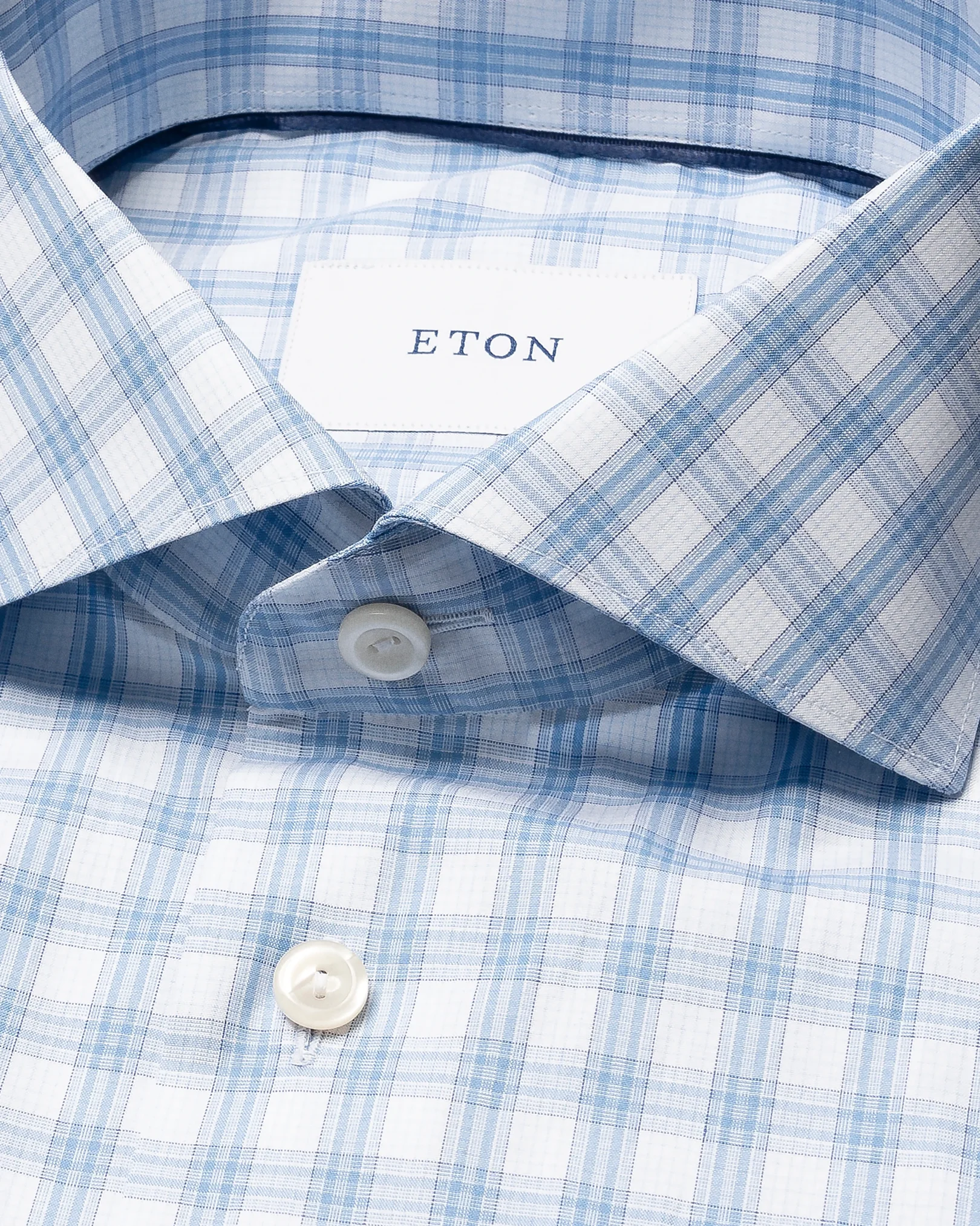 Eton - mid blue plaid breeze poplin shirt
