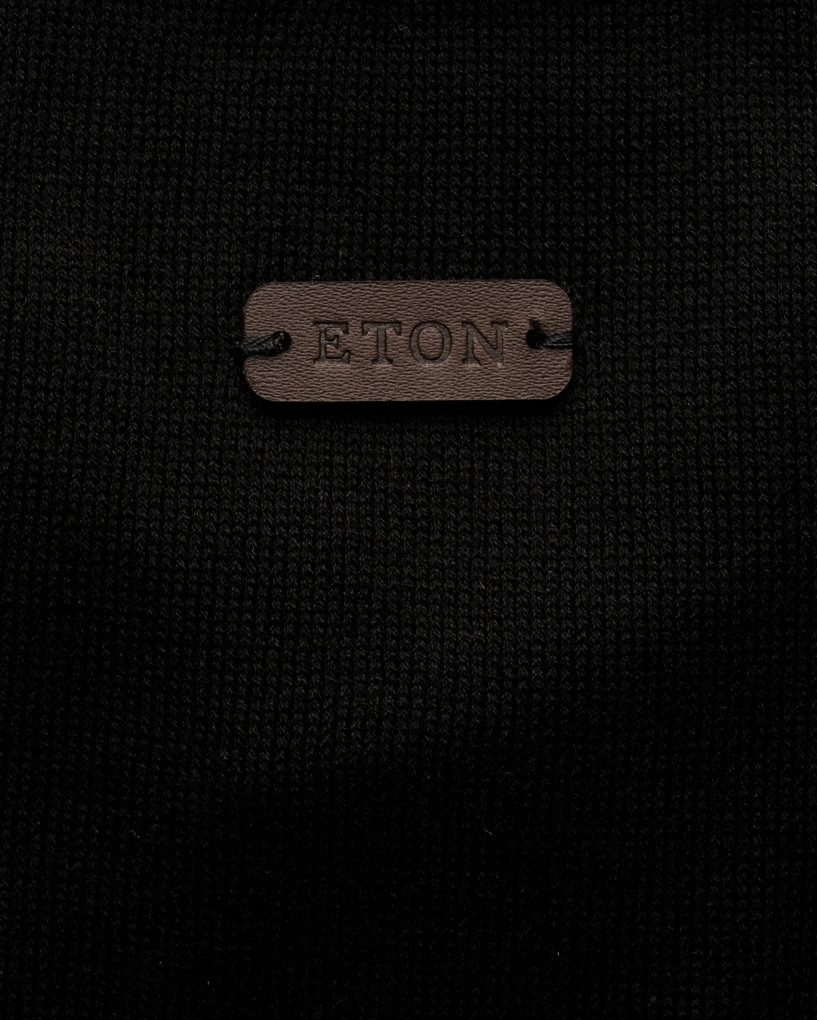 Eton - black cotton and silk open collar fine knit
