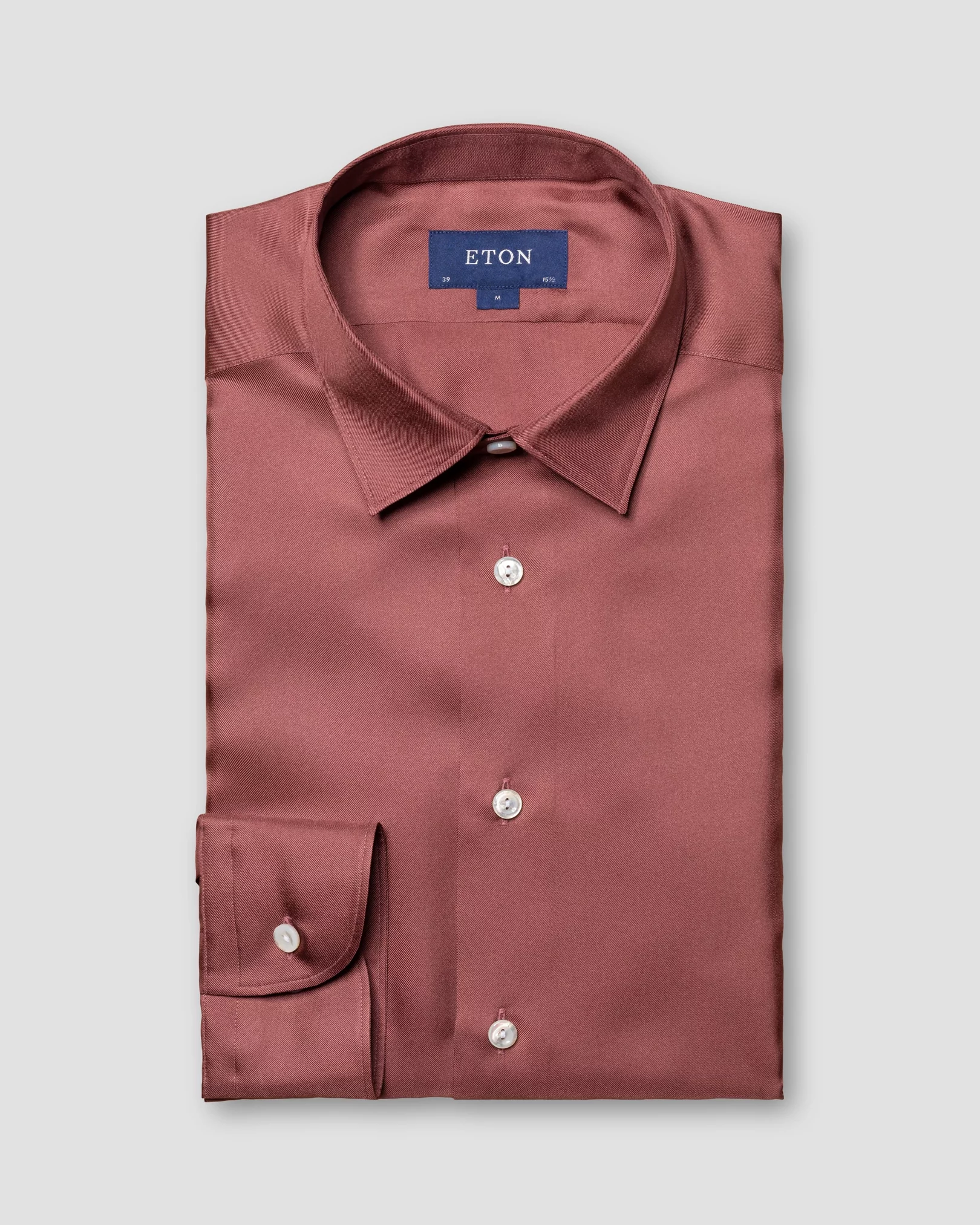 Eton - red silk twill evening shirt pointed single rounded slim soft