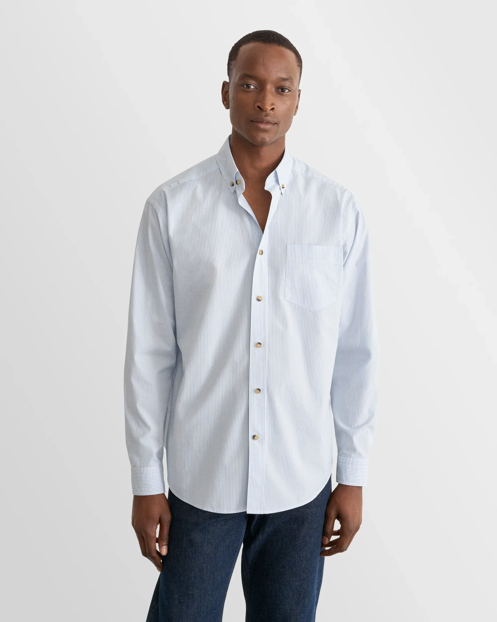 Eton - light blue striped peached poplin shirt
