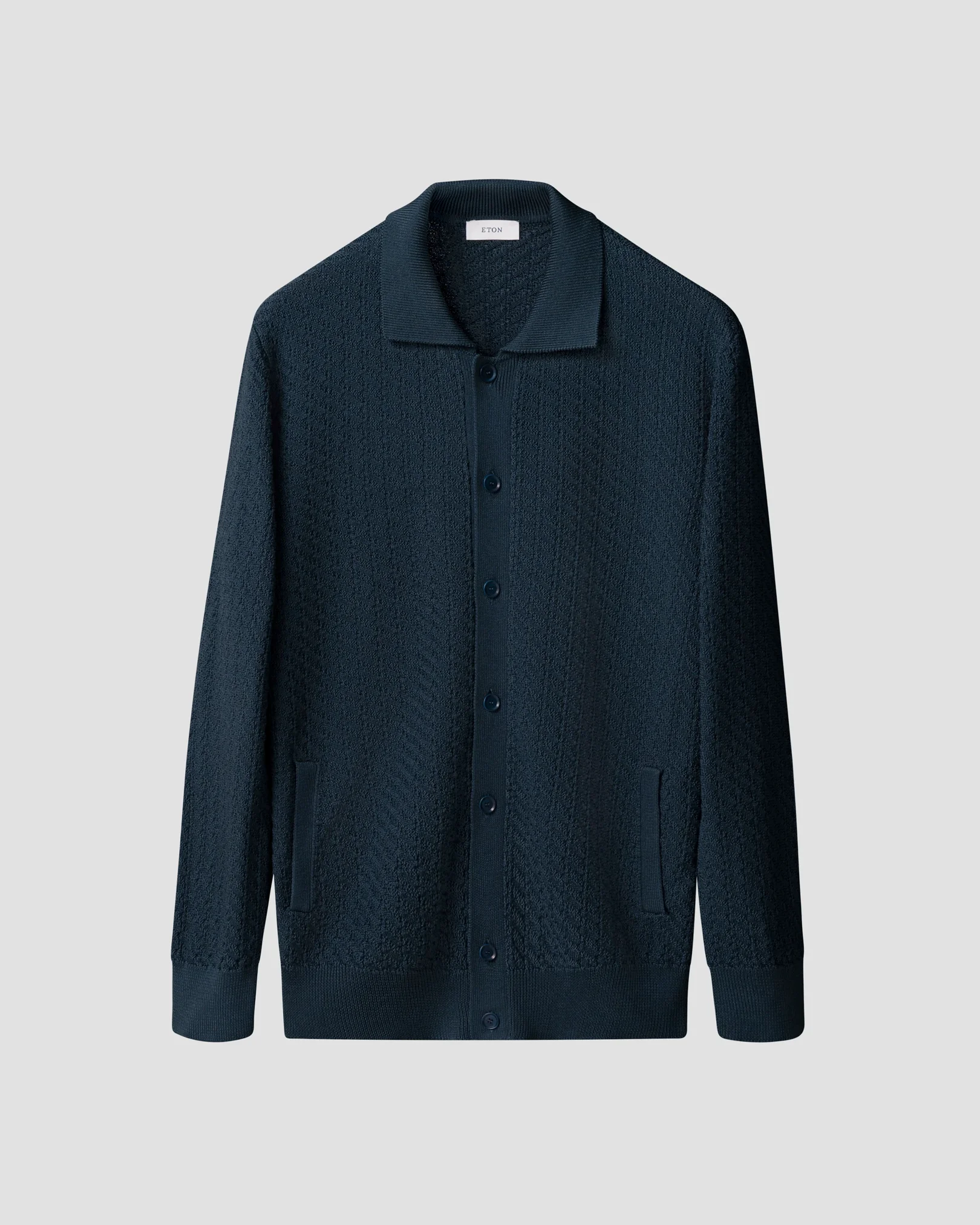 Eton - mid blue cotton structure cardigan