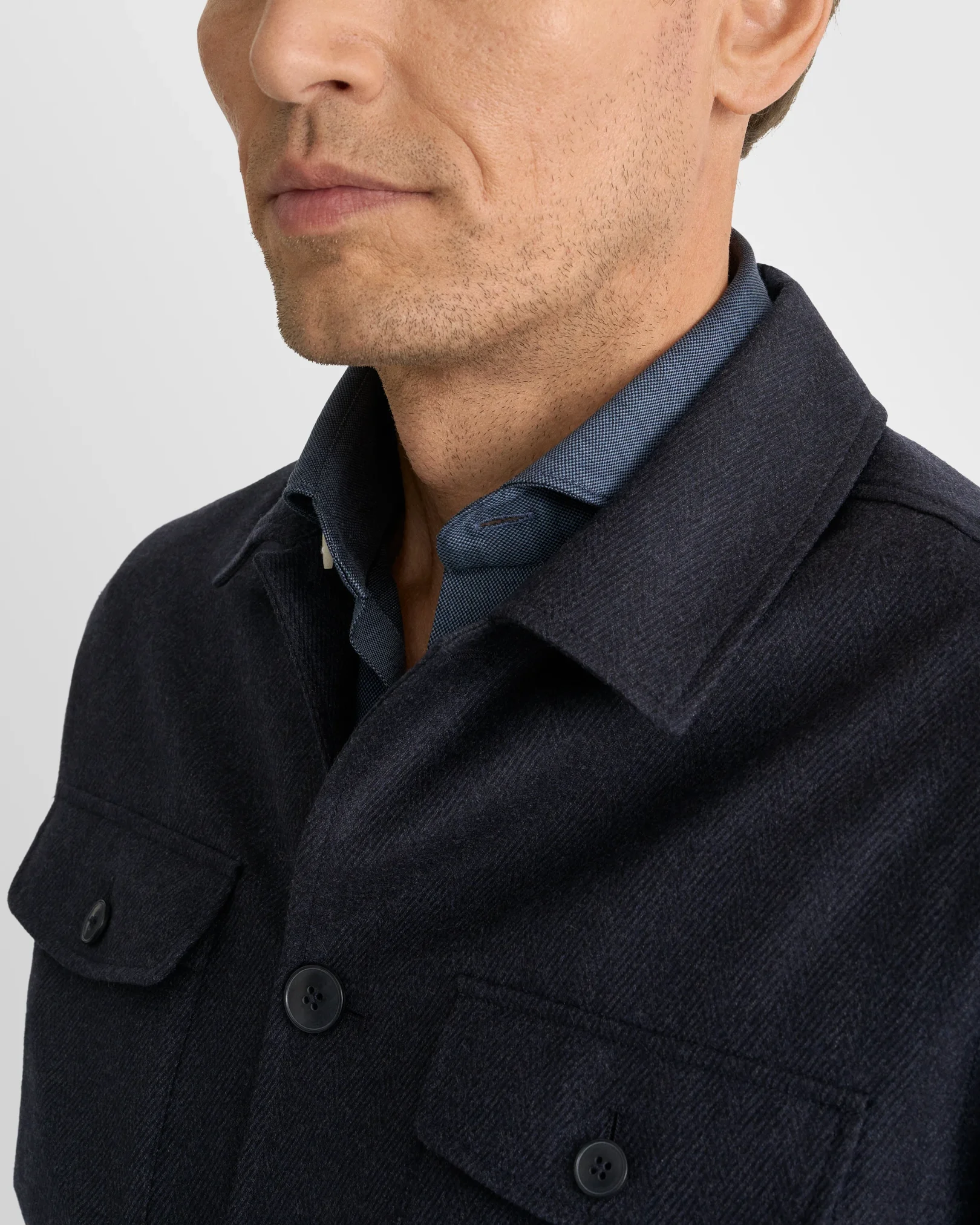 Eton - navy blue wool structure four pocket overshirt