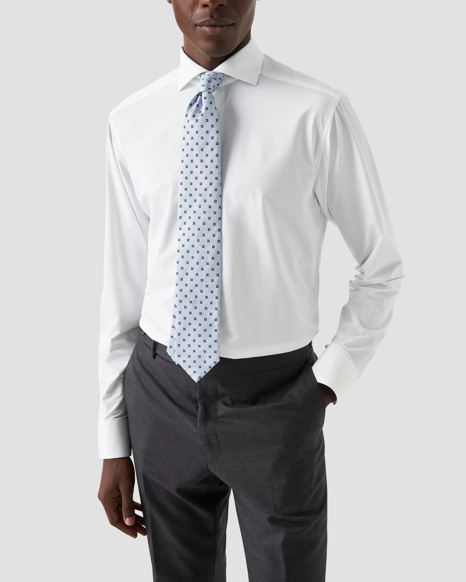 Eton - White Four-Way Stretch Shirt - Geometric Contrast Details