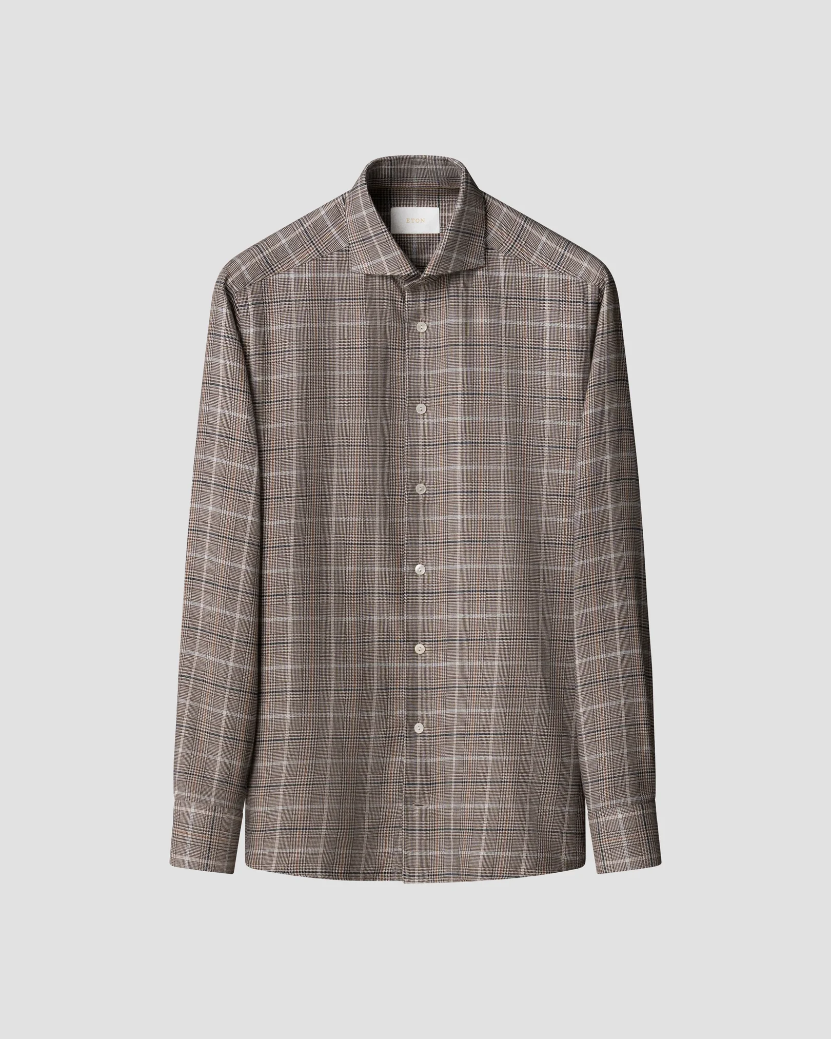 Eton - dark brown plaid check cotton silk cashmere shirt