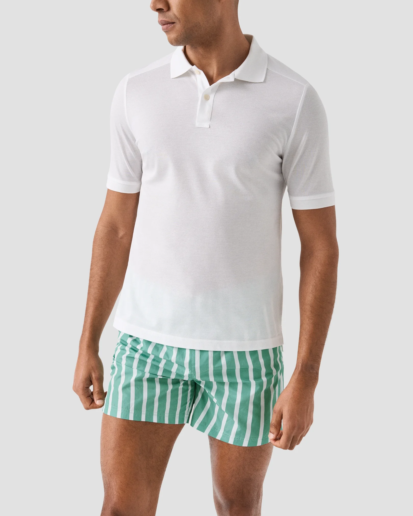 Eton - mid green striped swim shorts