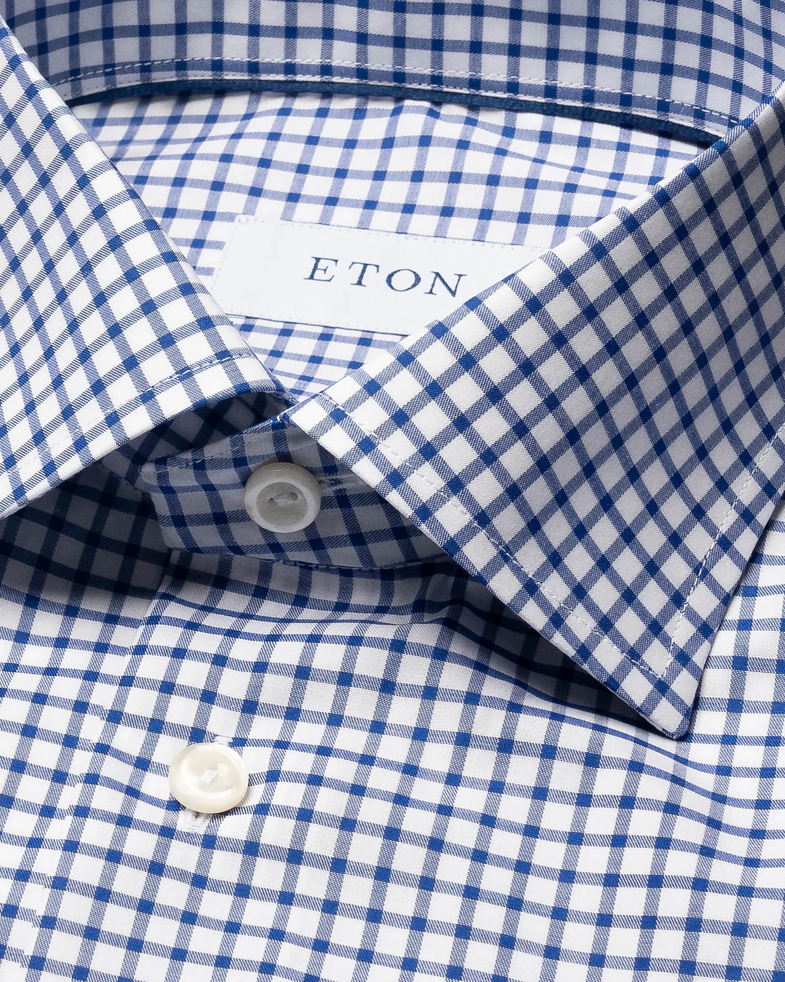 Eton - mid blue check fine twill shirt cut away single contemporary