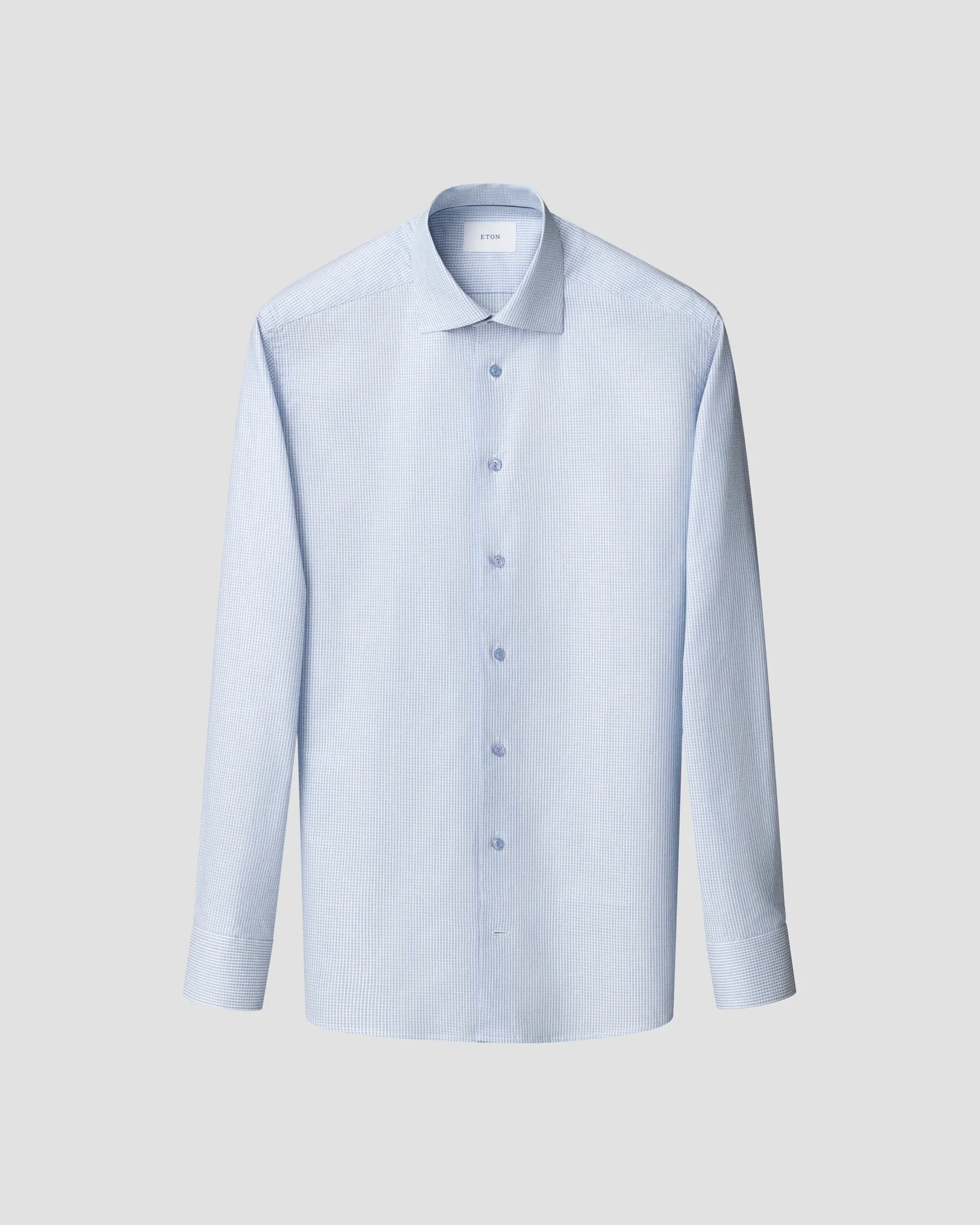 Eton - mid blue check twill shirt
