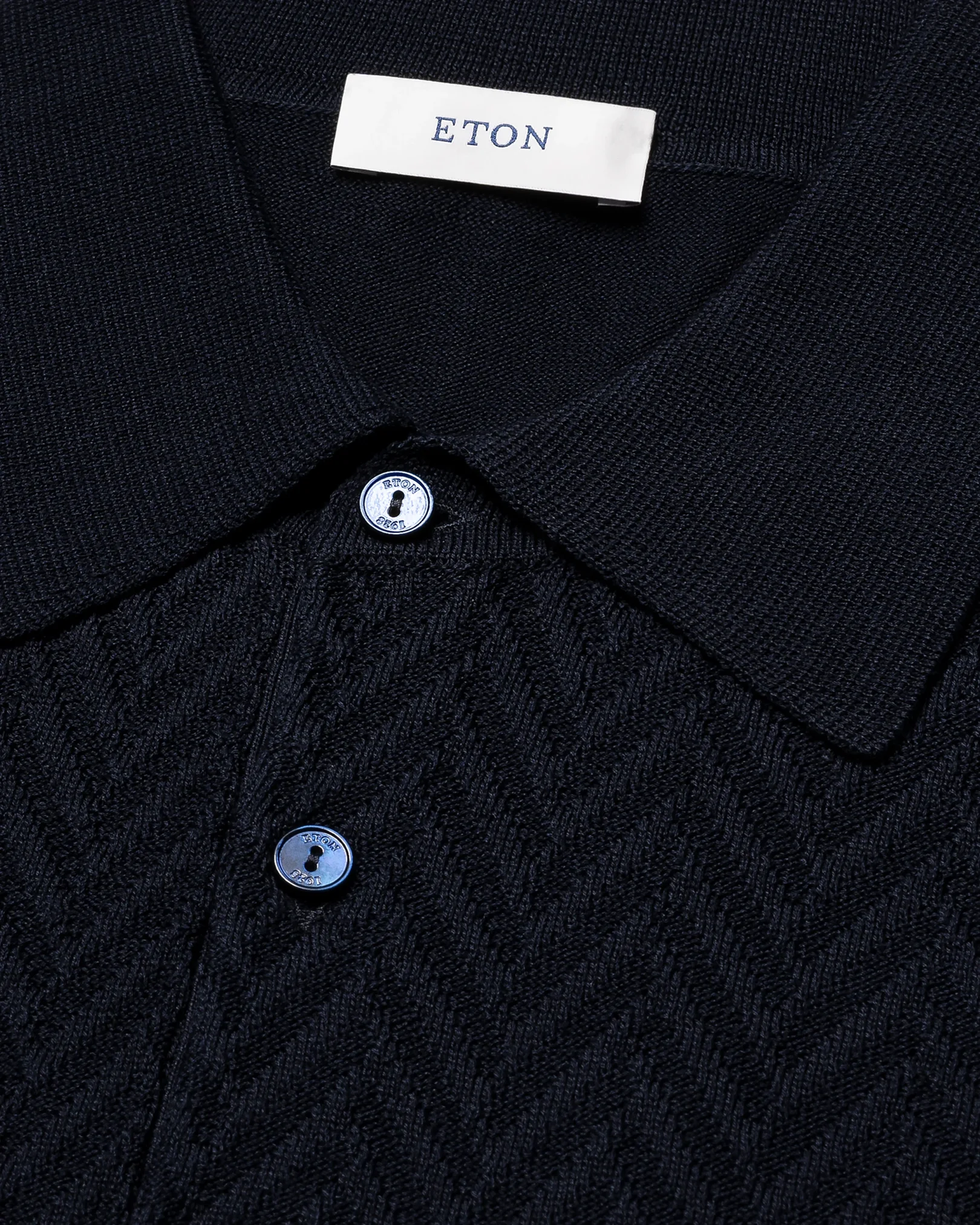 Eton - navy blue chevron structure knit polo shirt