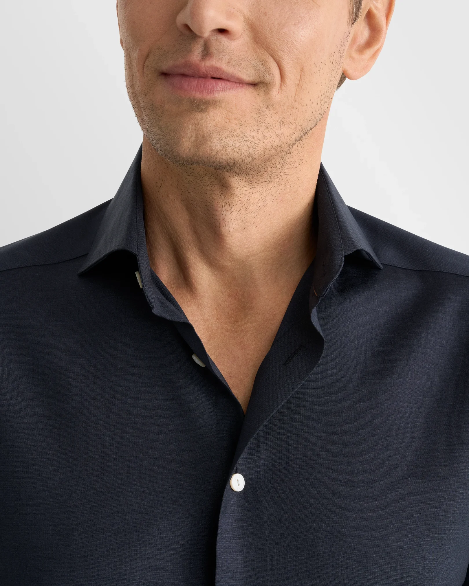 Eton - navy blue solid merino shirt