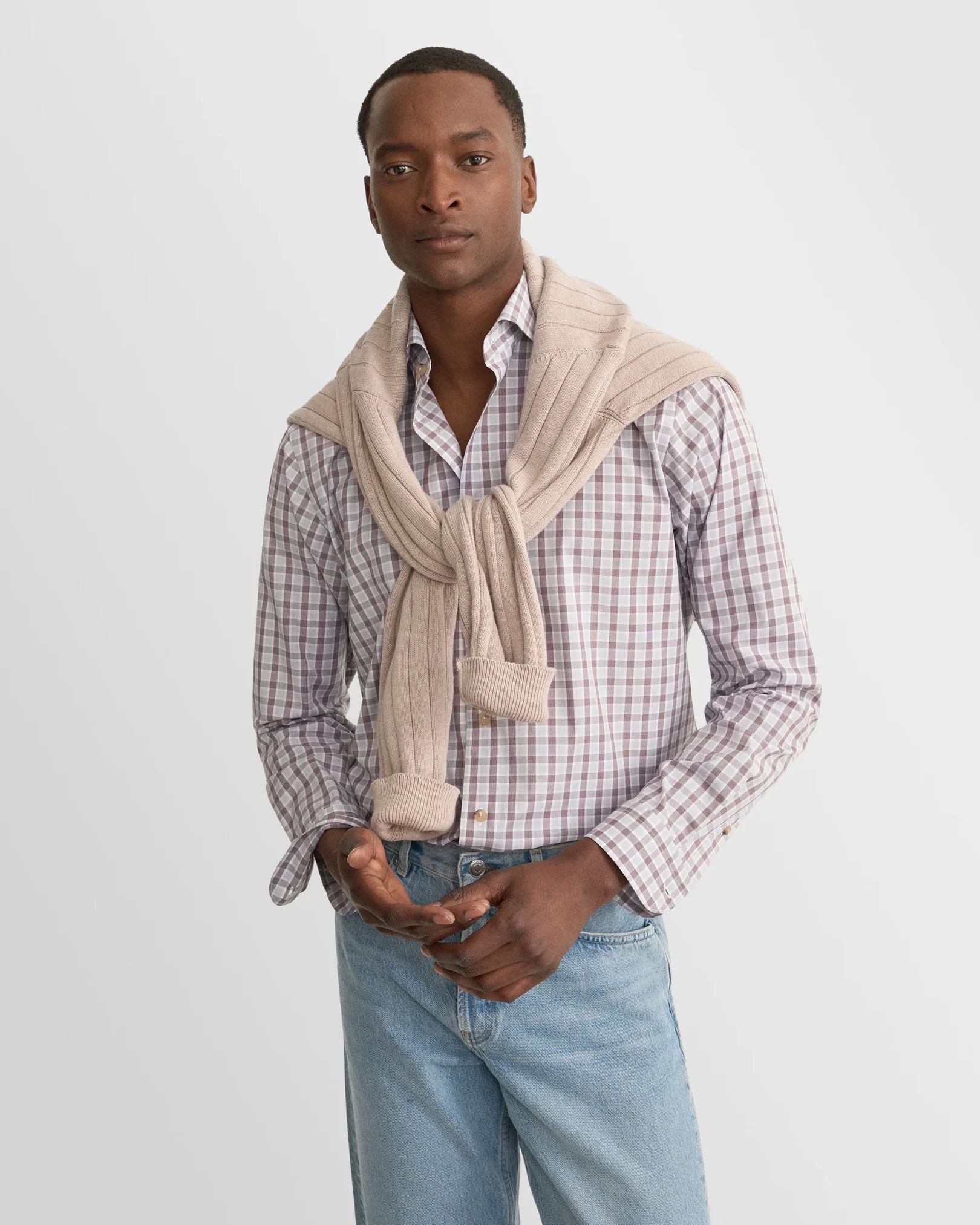 Eton - dark red check lighweight poplin shirt