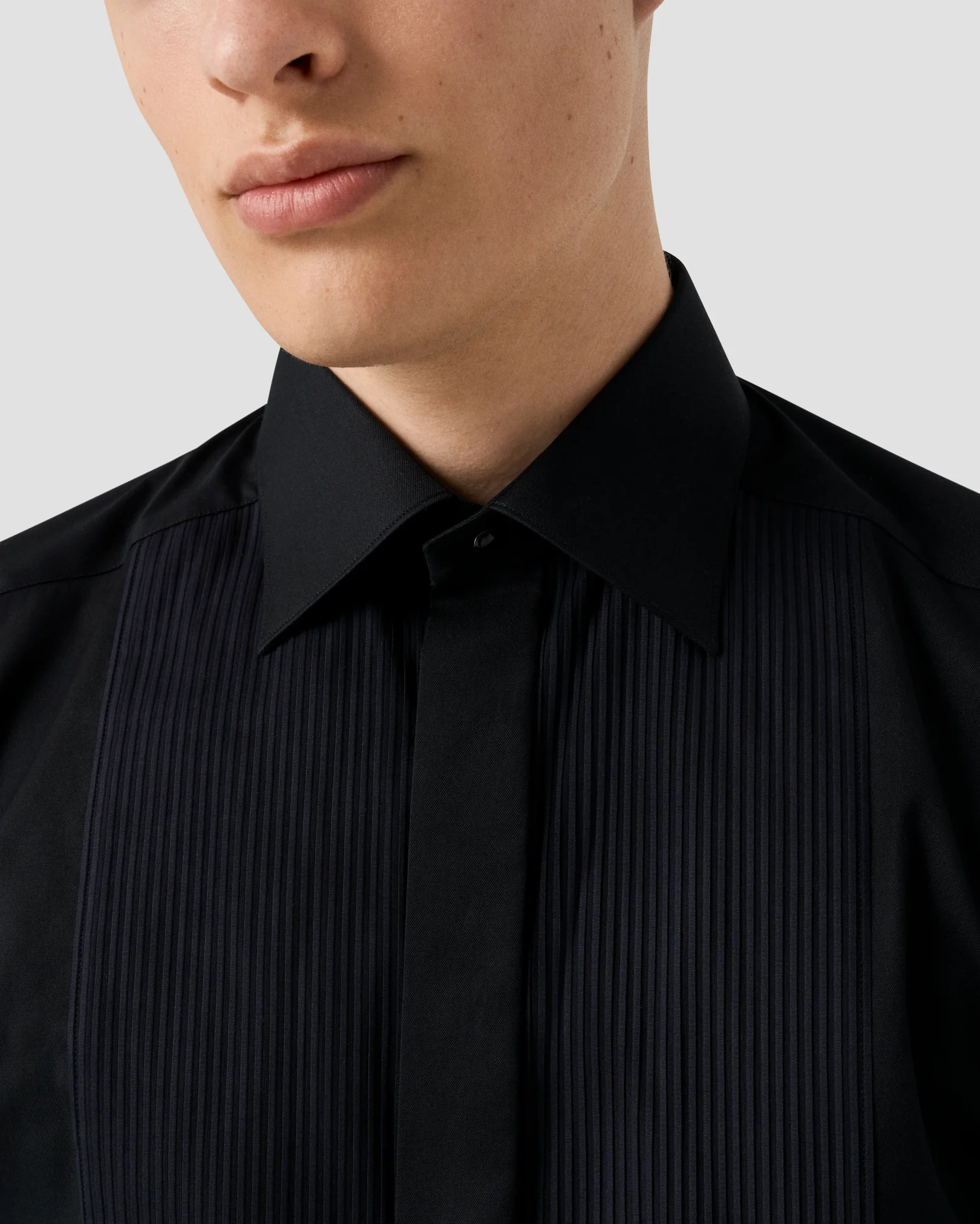 Eton - plisse bib front shirt black plisse bib front shirt