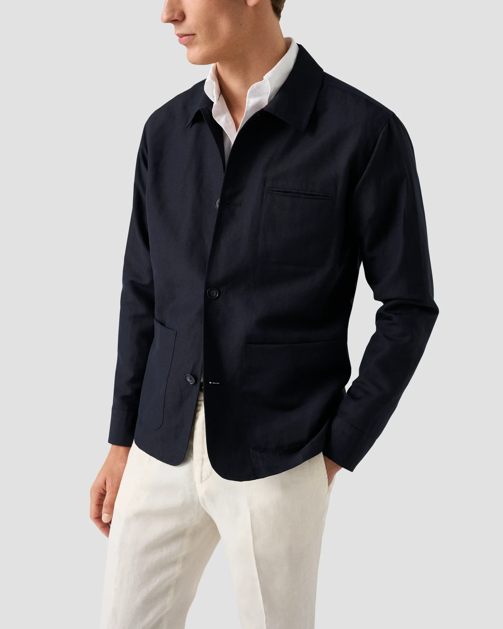 Eton - dark blue wool linen chore overshirt