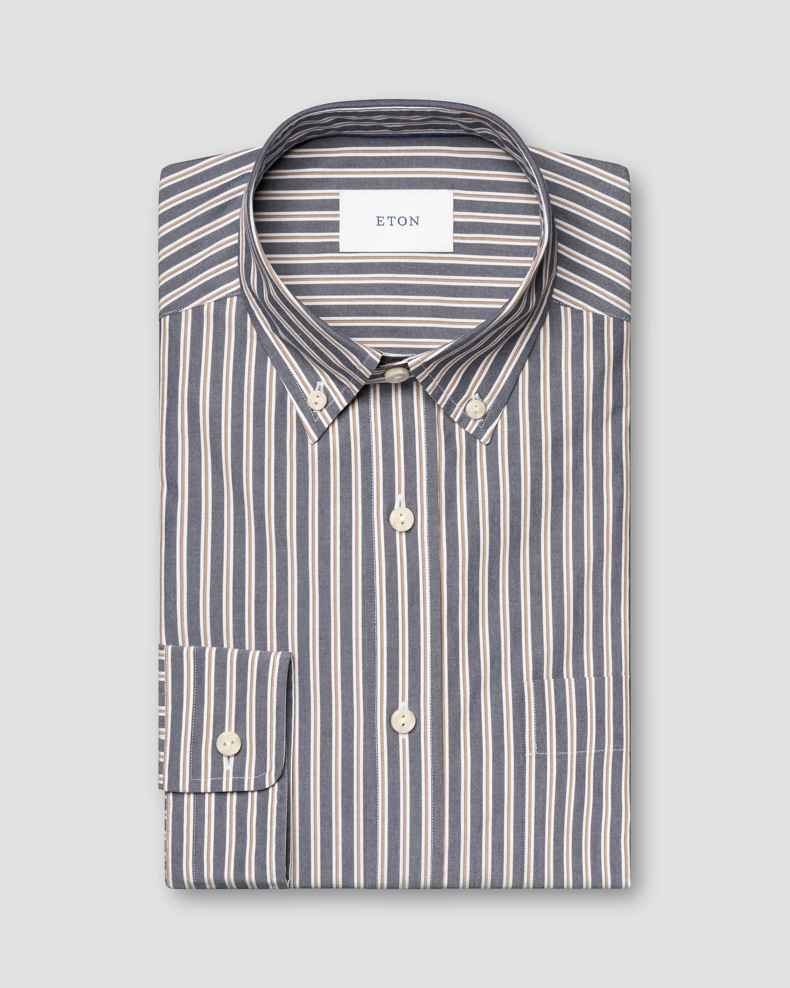 Eton - navy blue striped peached poplin shirt