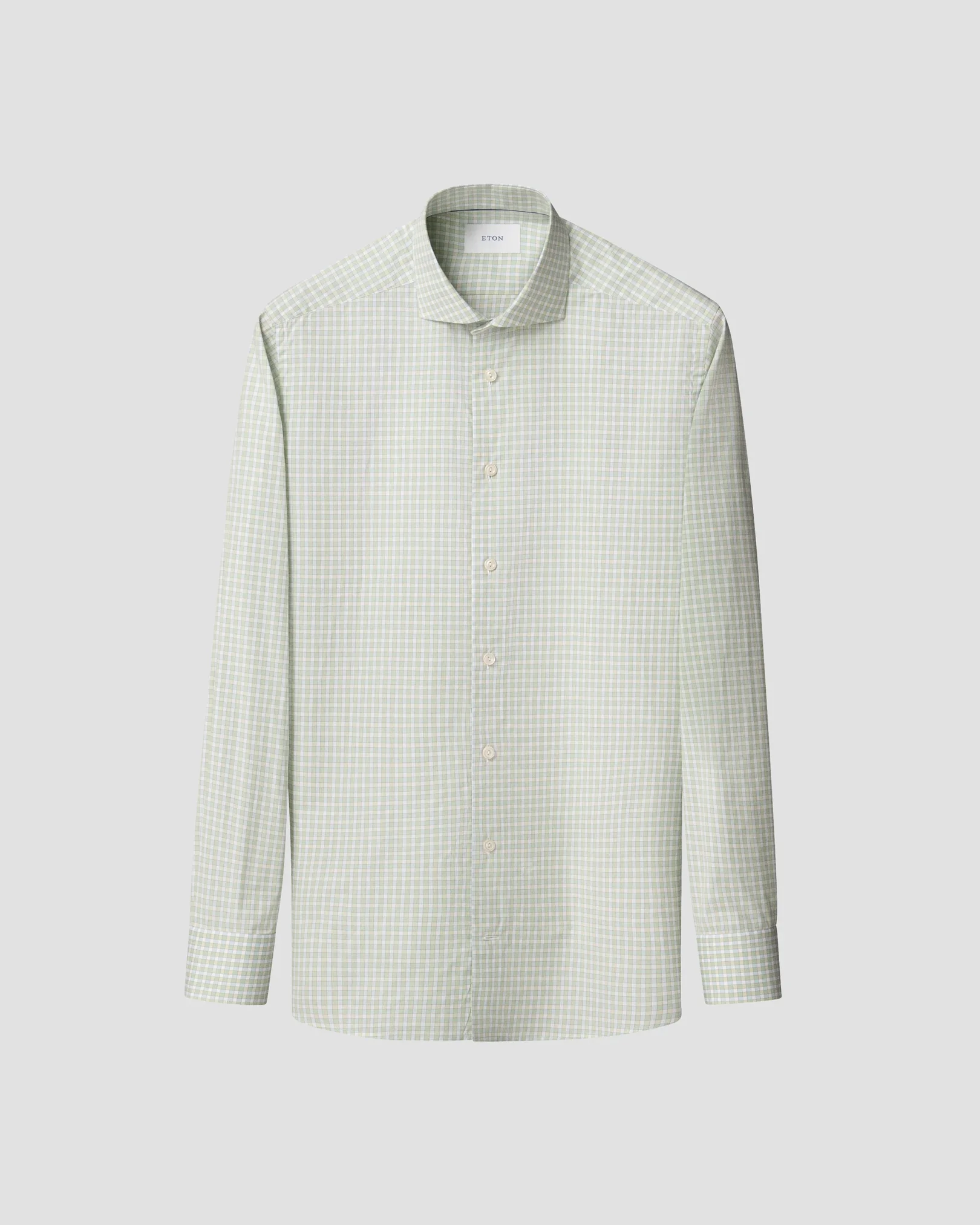 Eton - mid green check breeze poplin shirt