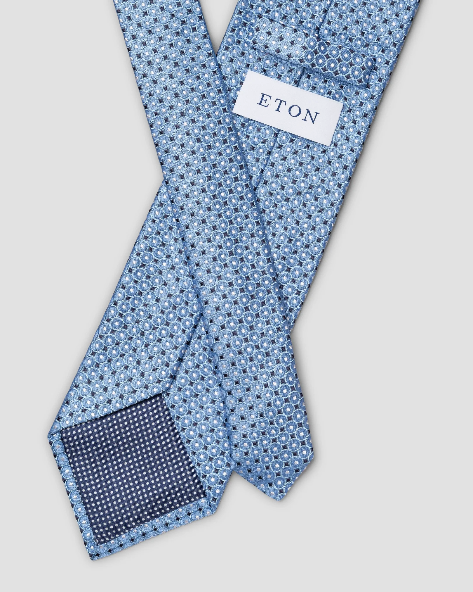 Cravate bleue en soie imprimé géométrique bleu