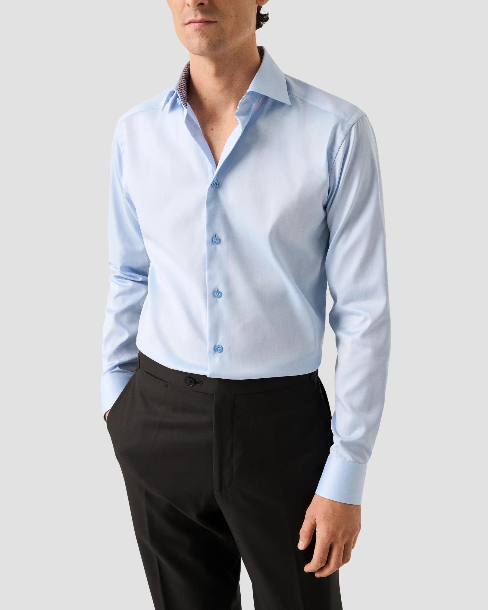 Eton - light blue solid signature twill geometric effect shirt