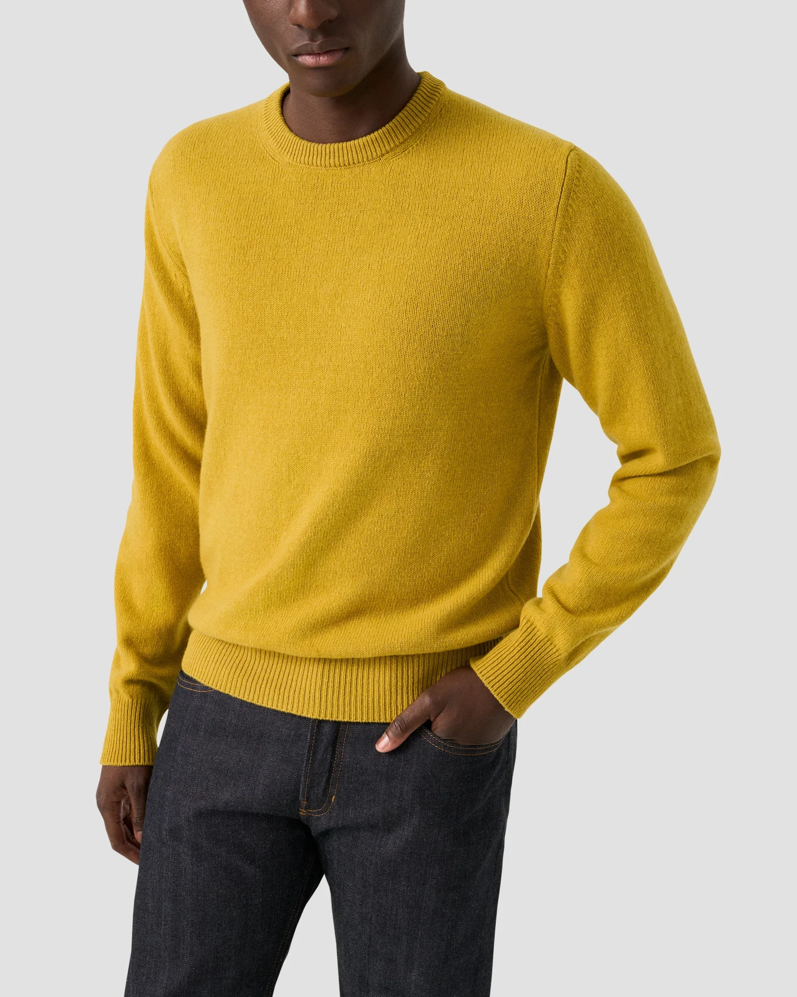Eton - yellow cashmere knit crew neck