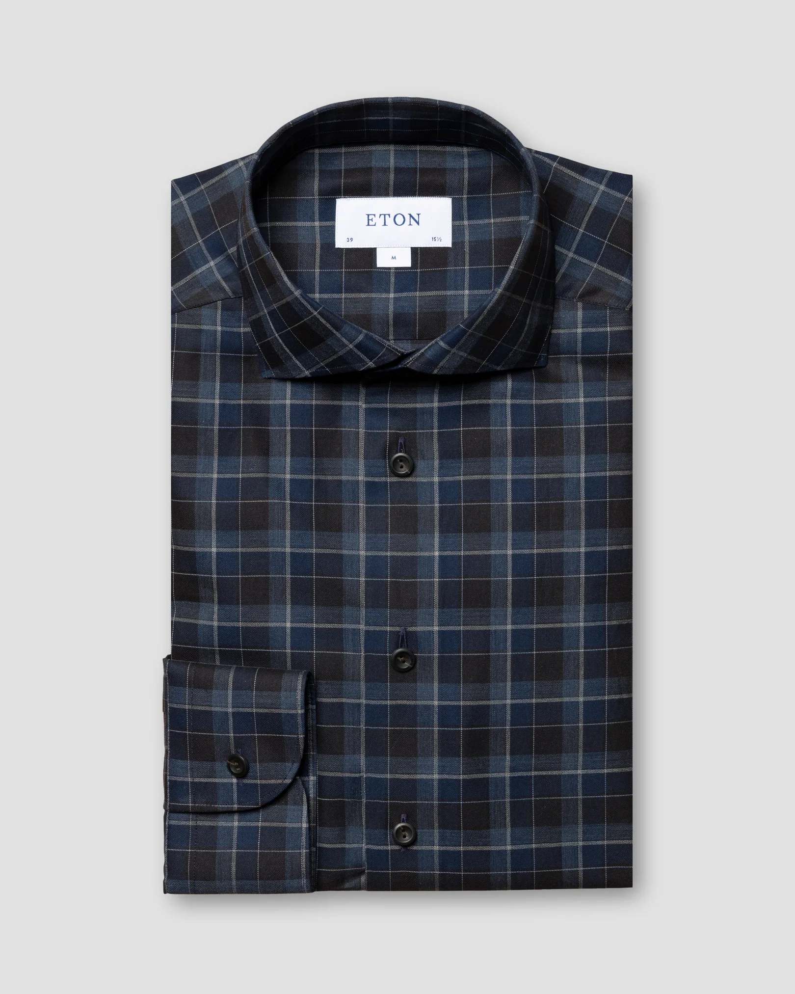 Eton - navy blue flannel shirt wide spread