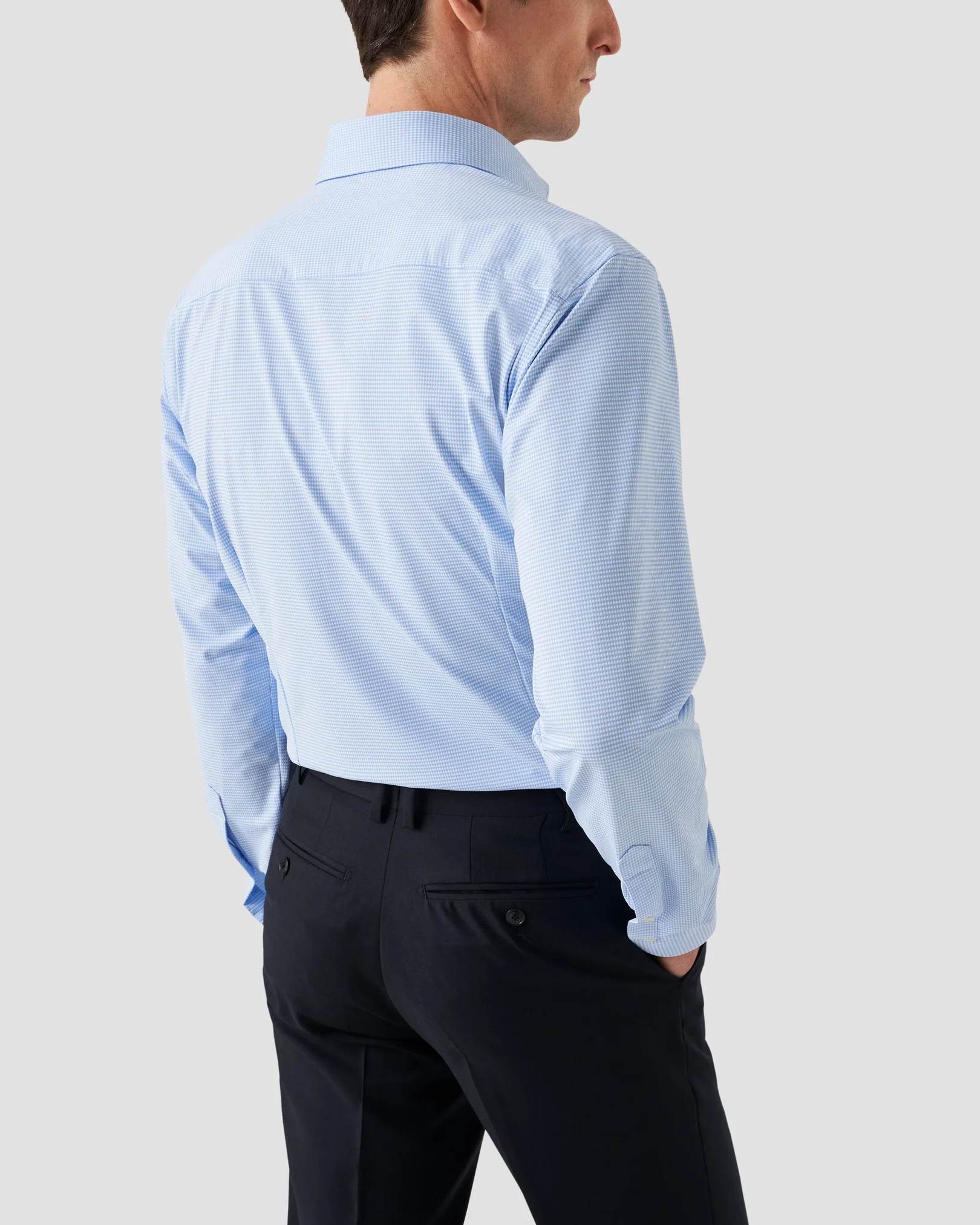 Eton - Chemise à micro-carreaux bleu clair en tissu stretch quadri-extensible