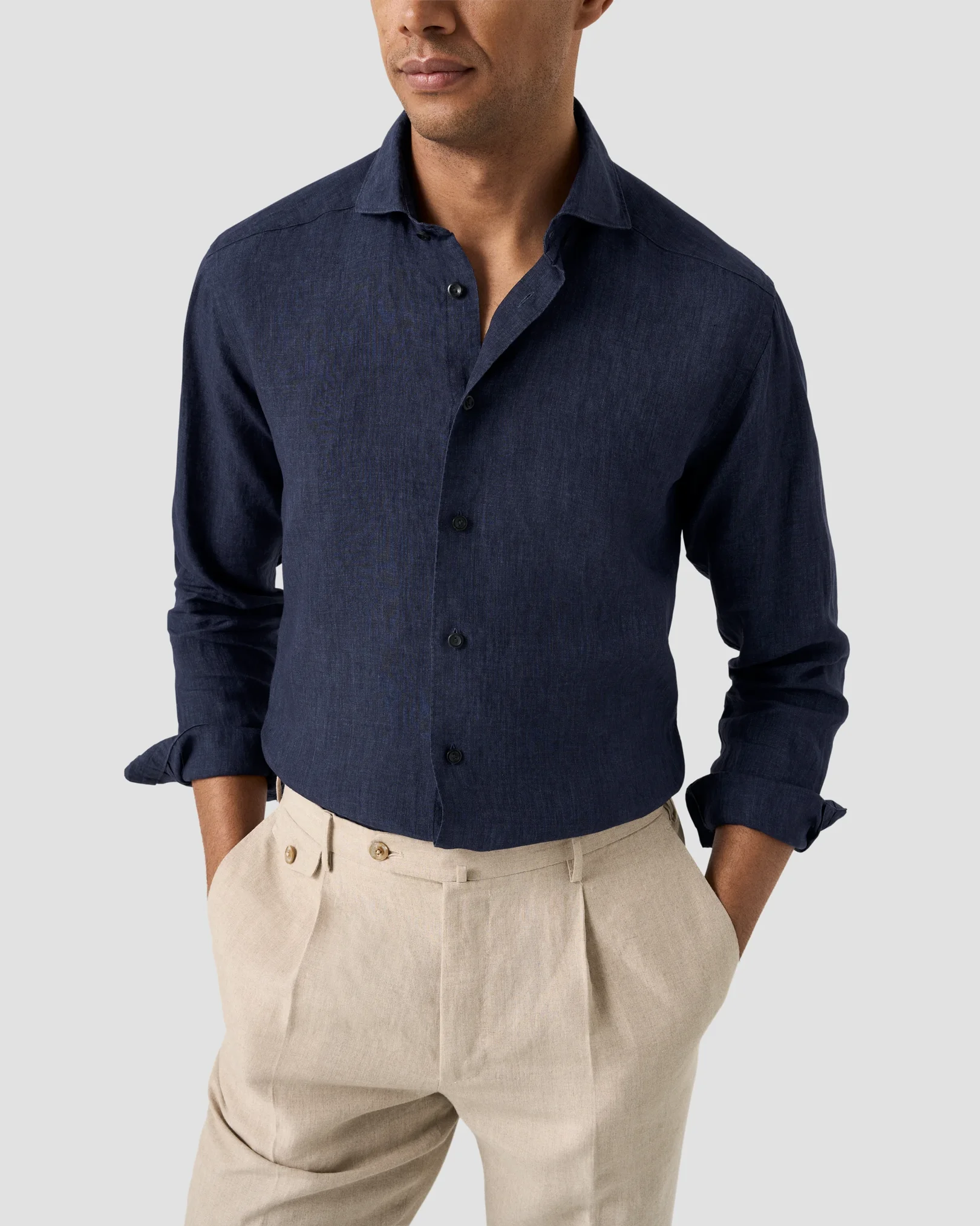 Eton - navy blue linen long sleeve