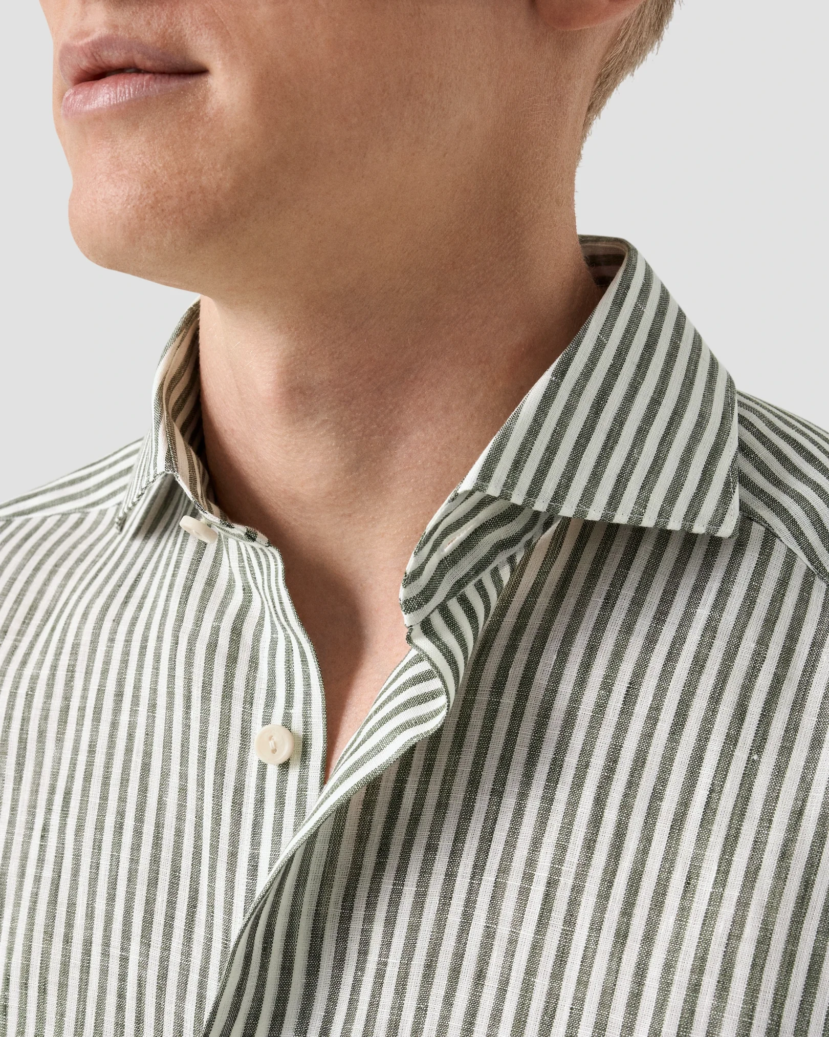 Eton - dark green striped linen shirt
