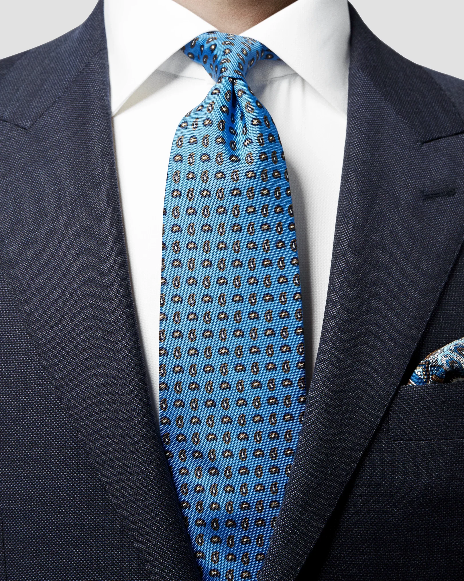 Mid Blue Paisley Silk Tie - Eton