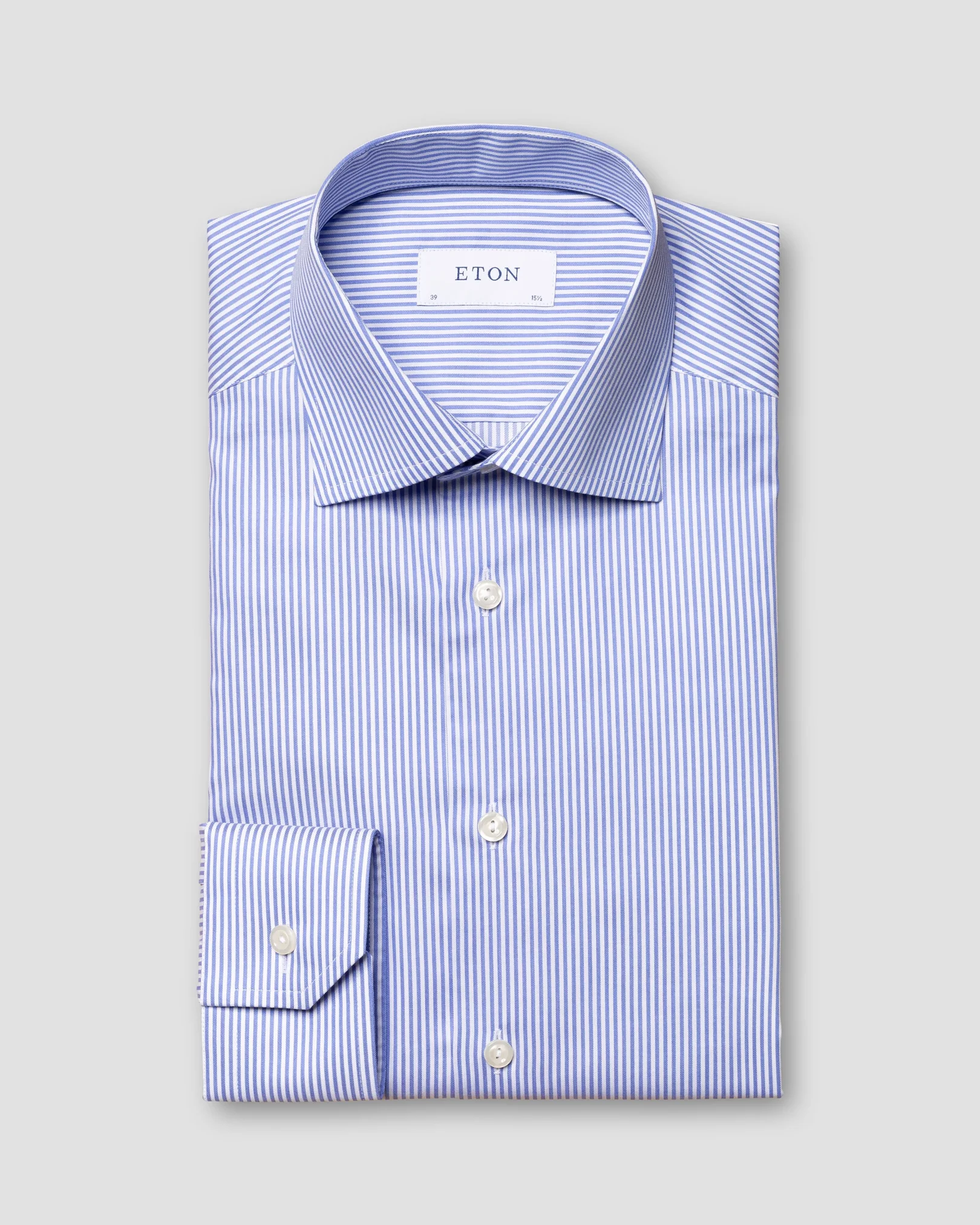 Eton - Chemise bleu moyen en twill fin à rayures