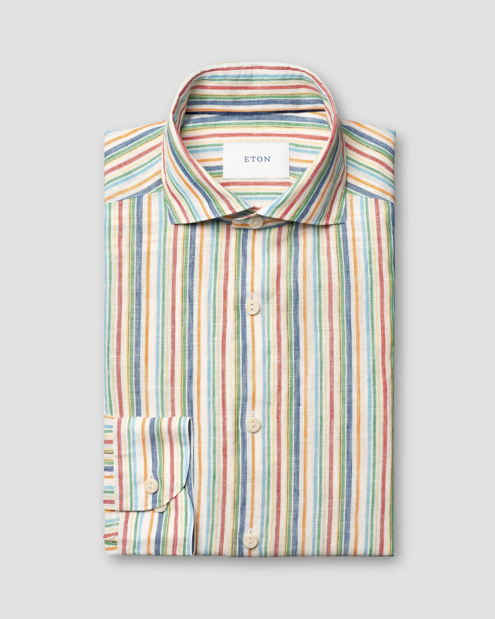 Eton - multi striped linen shirt wide spread rounded single casual fit