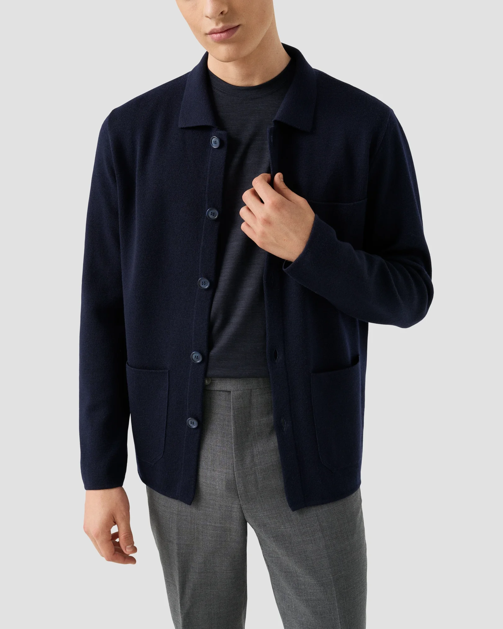 Eton - merino wool lyocell t shirt navy