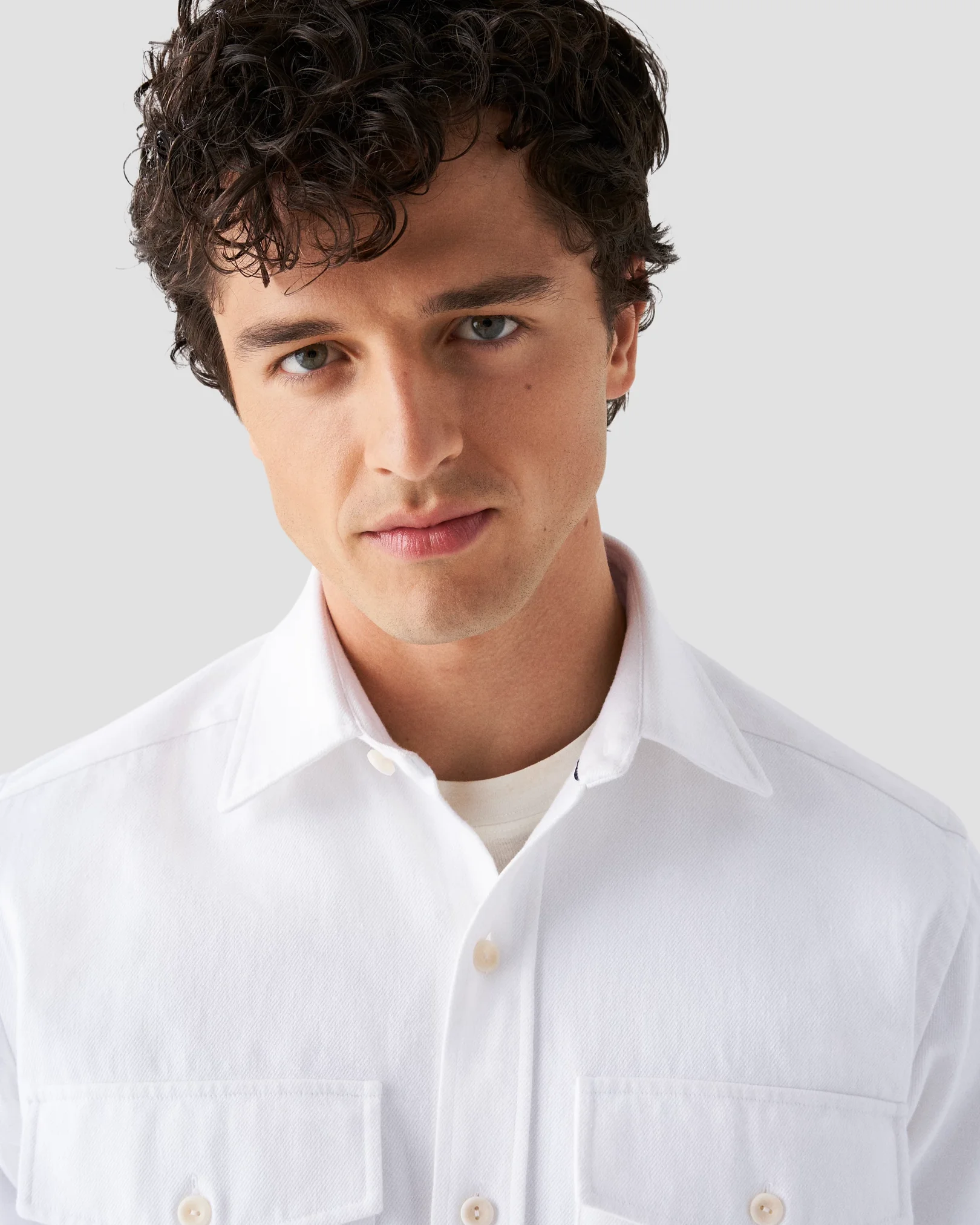 White Heavy Denim Twill Overshirt Eton