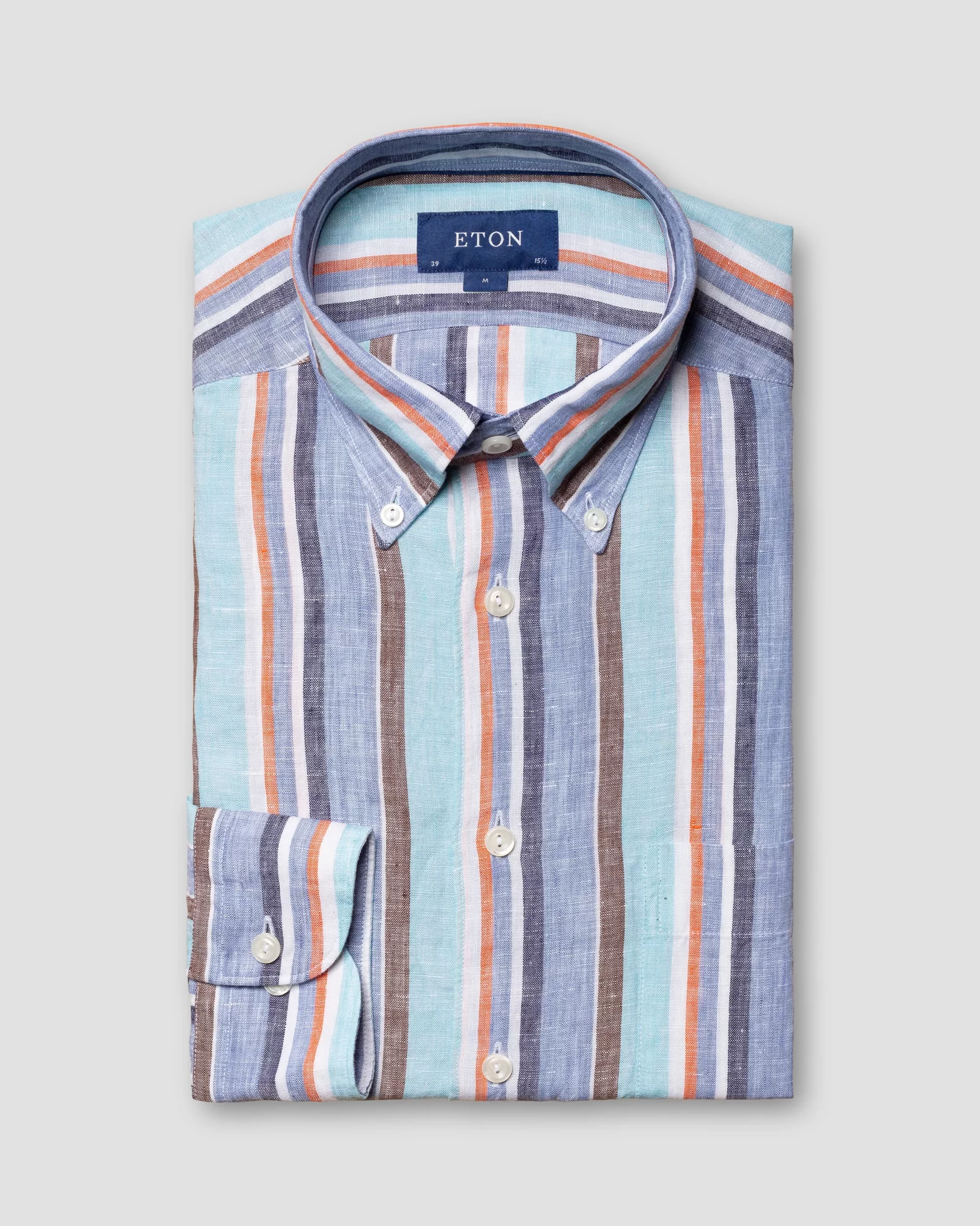 Eton - light blue bold striped linen shirt
