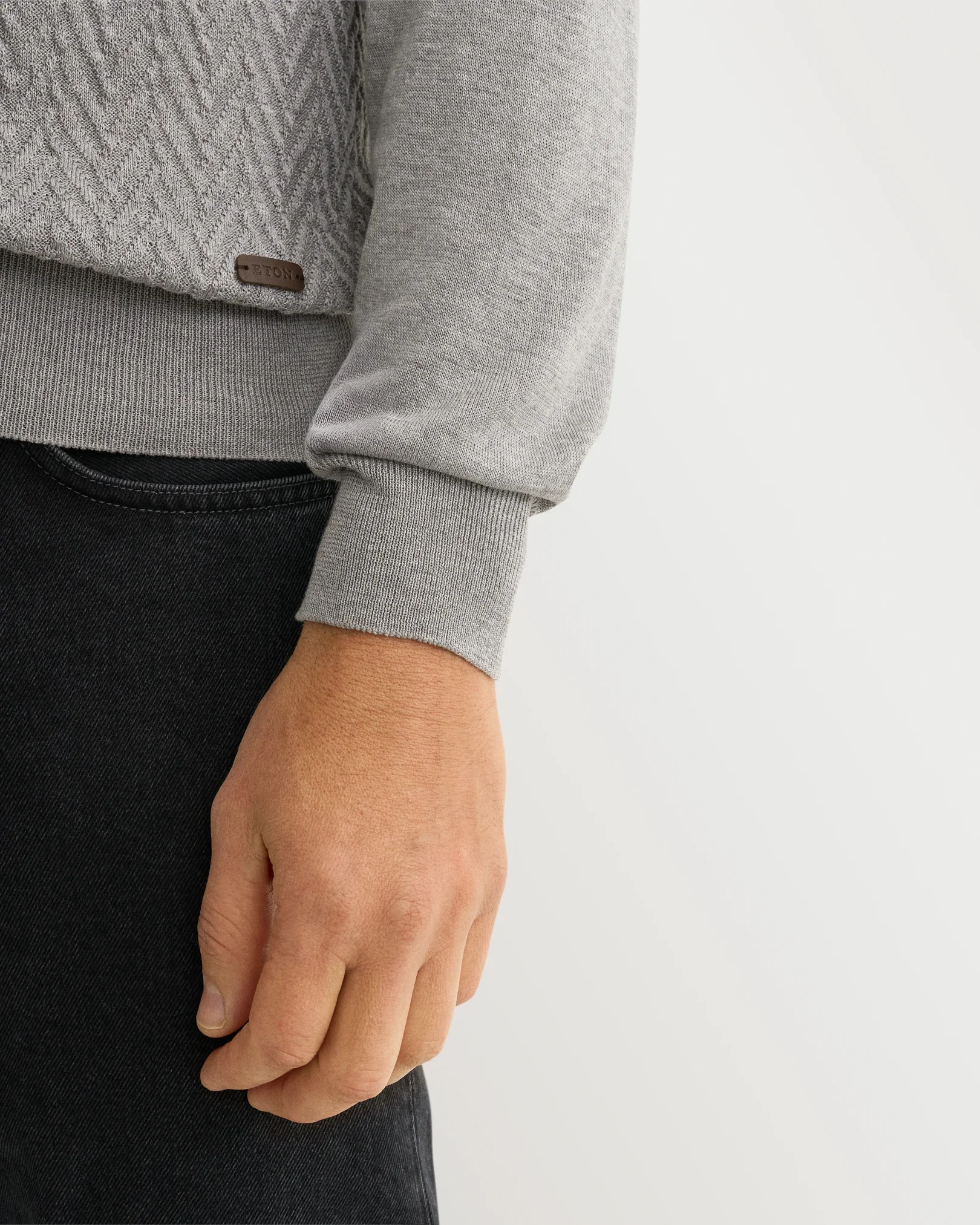 Eton - light grey chevron structure knit polo shirt