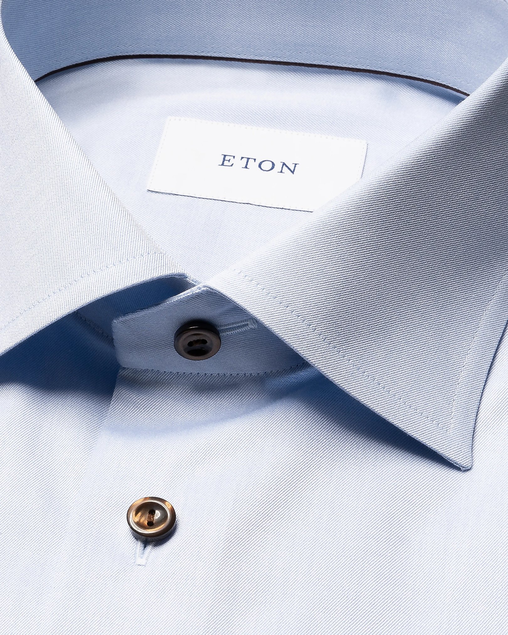 Eton - light blue solid brown buttons signature twill shirt