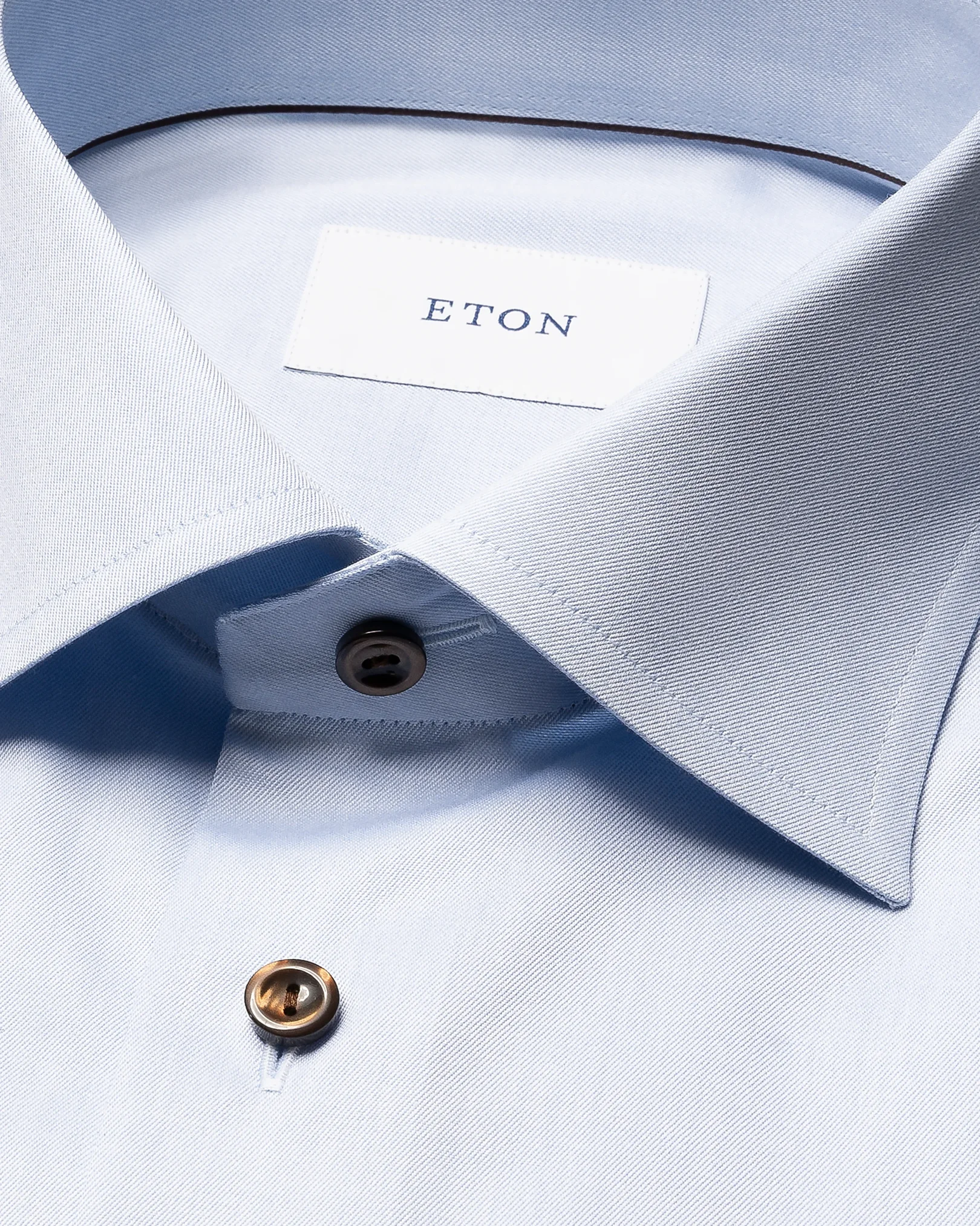 Eton - light blue solid brown buttons signature twill shirt