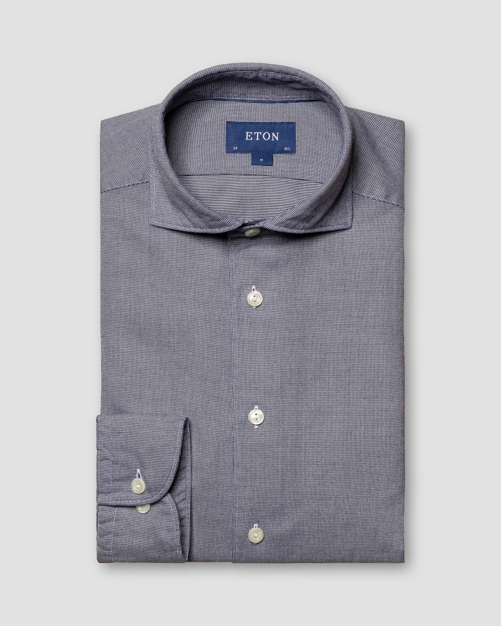 Navy Houndstooth Flannel Shirt - Eton
