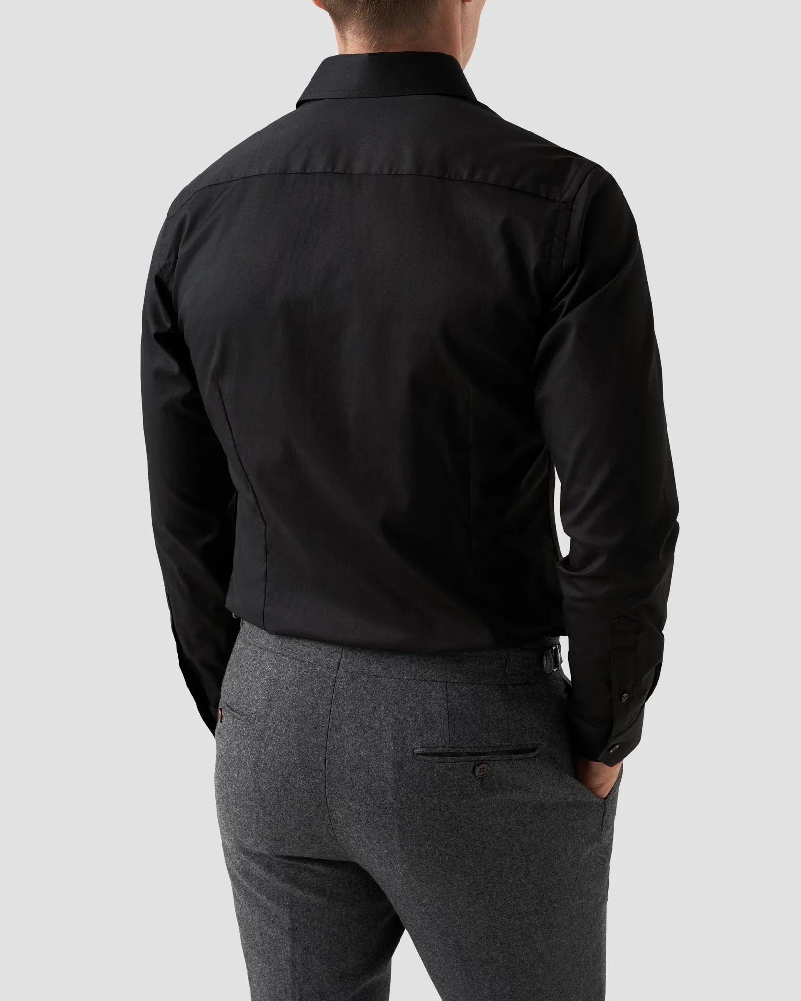 Eton - black twill stretch shirt extreme cut away