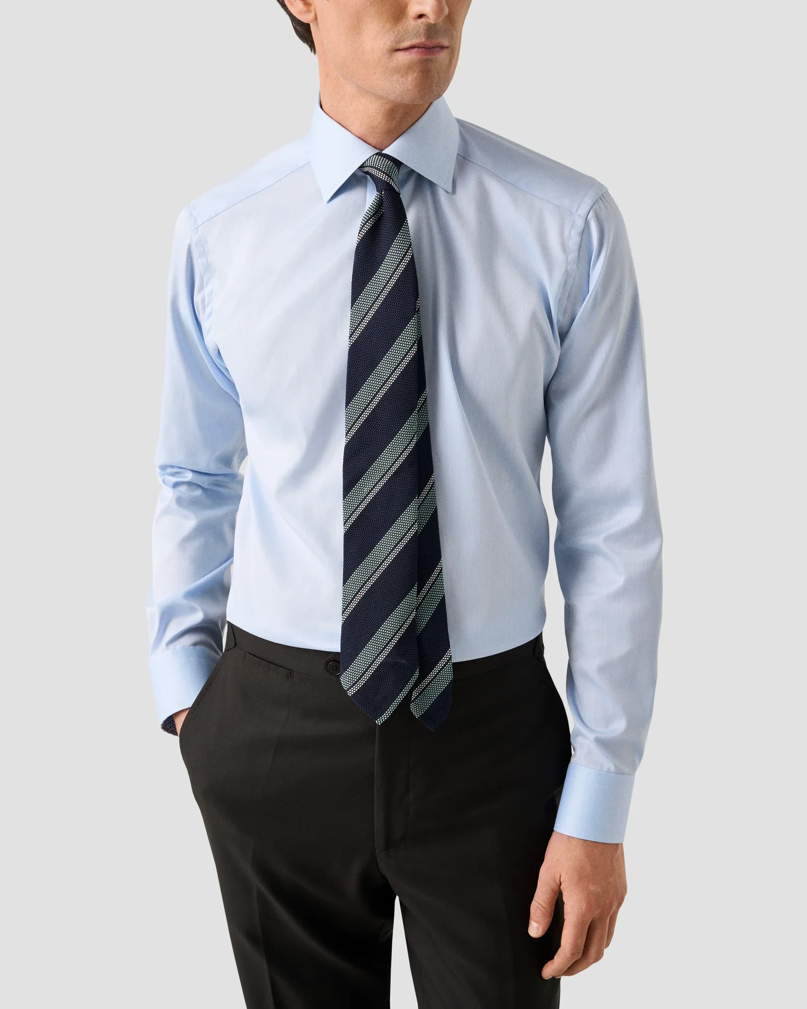 Eton - light blue solid signature twill geometric effect shirt