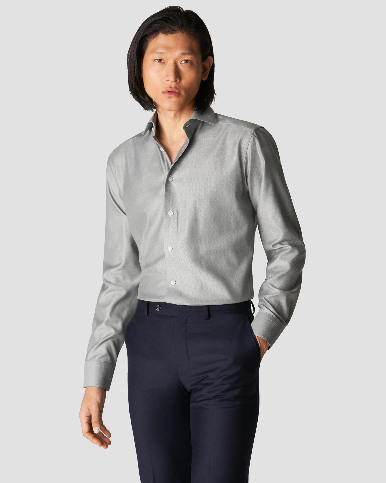 Eton - dark green cotton lyocell stretch