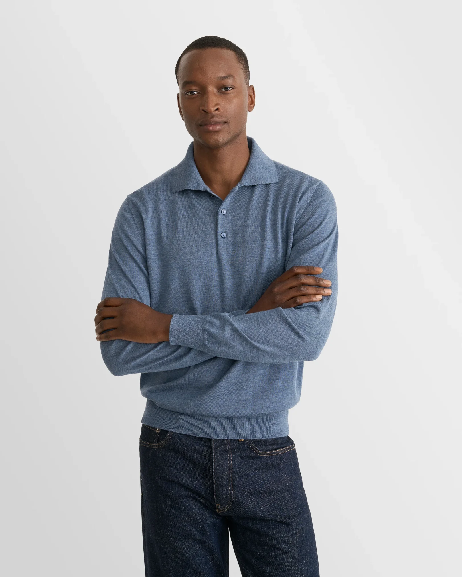 Eton - light blue merino fine knit polo shirt