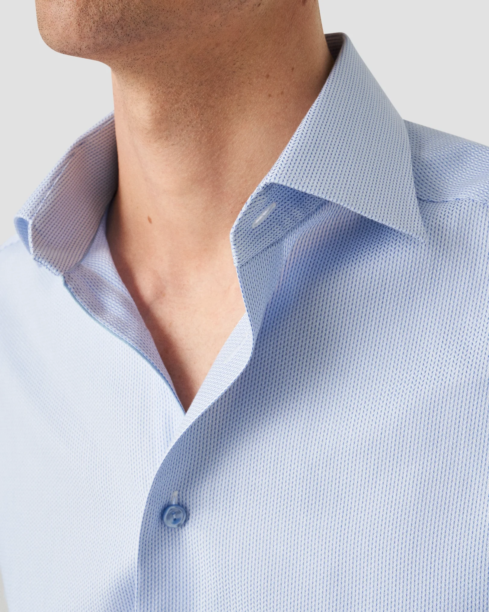 Eton - micro pinstriped light blue twill shirt