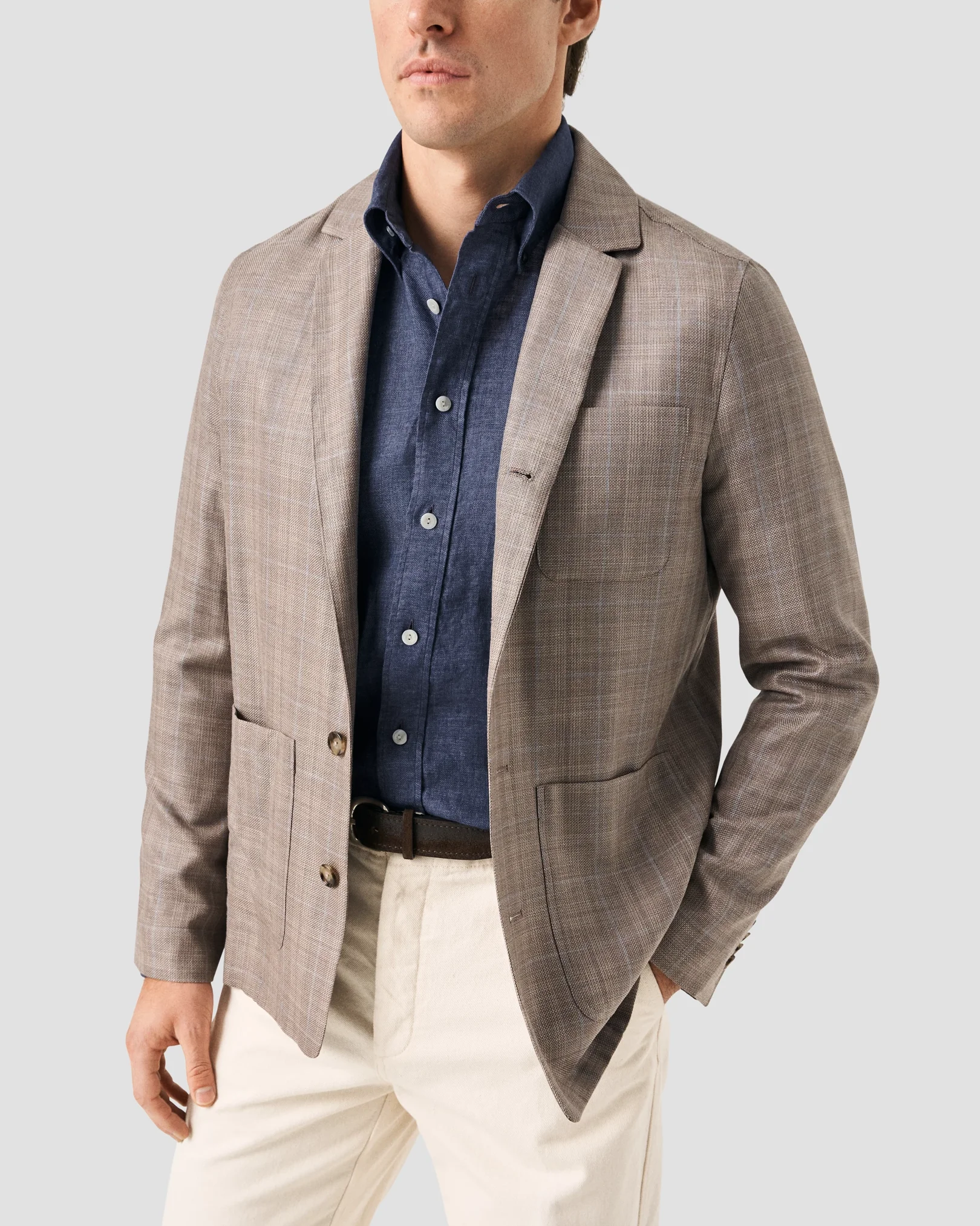 Eton - Chemise bleu marine en twill de lin