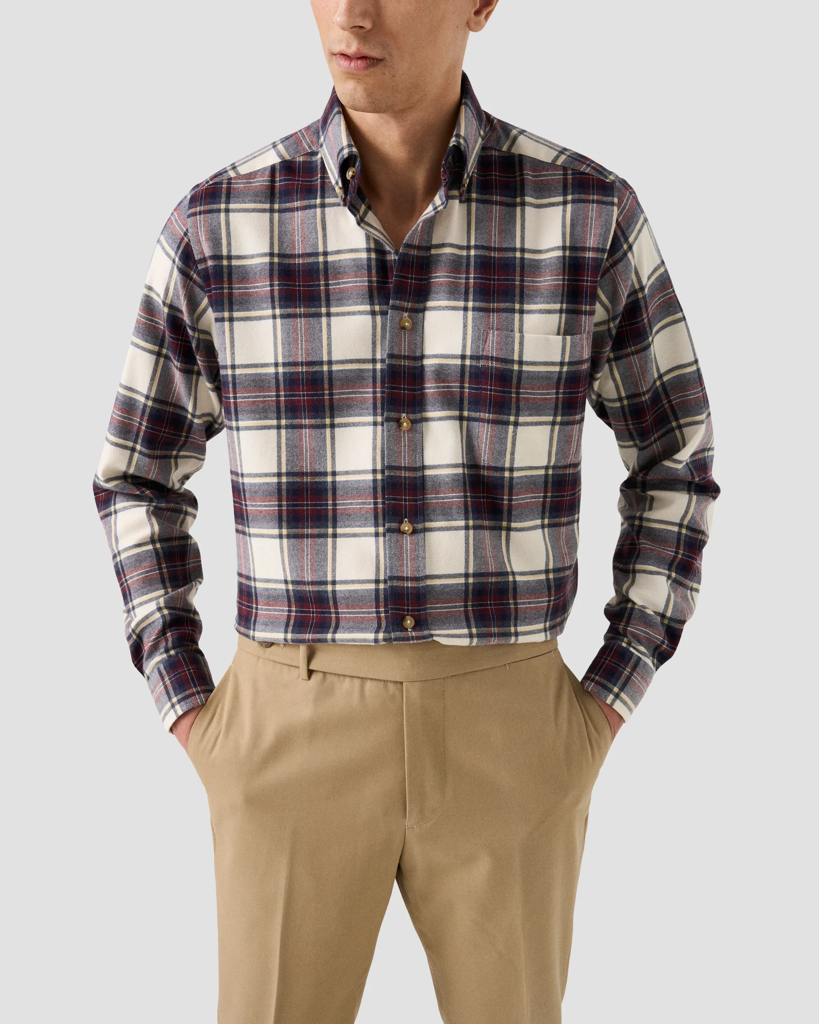 Eton - plaid check flannel shirt navy blue plaid check flannel shirt